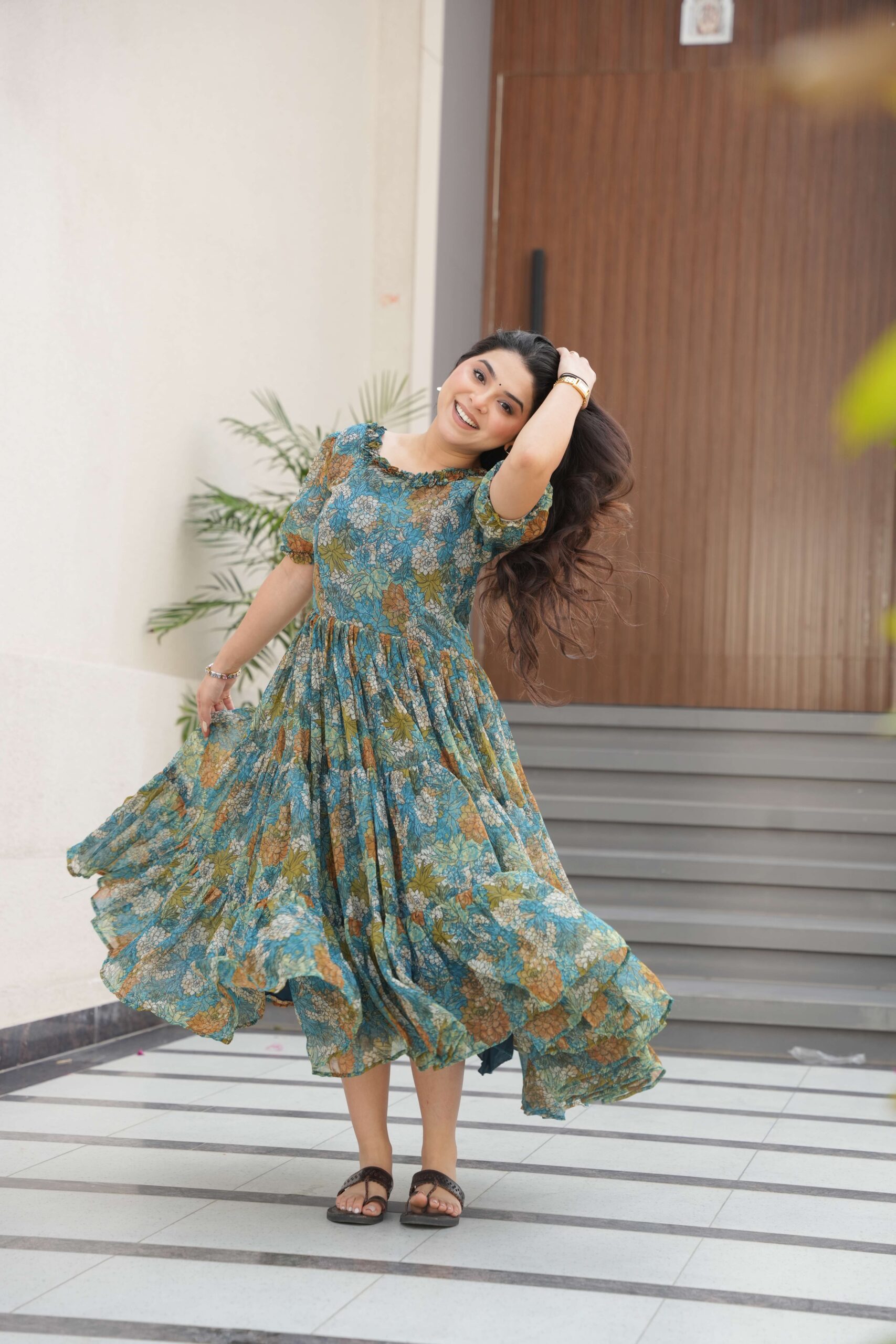 Blue Premium Faux Georgette Printed Full Flair Gown ? Collection - Image 7