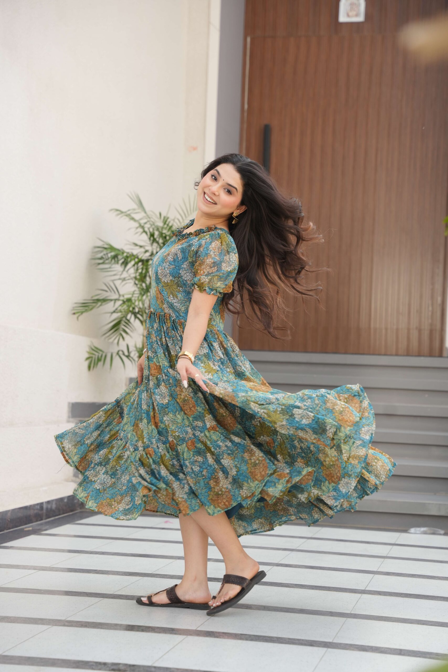 Blue Premium Faux Georgette Printed Full Flair Gown ? Collection - Image 6
