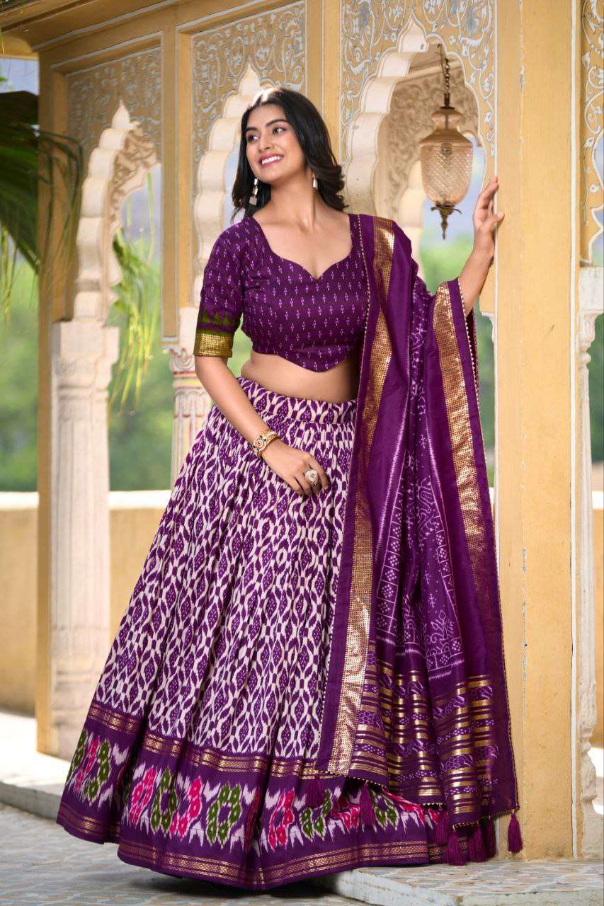 Full Purple Tussar Silk Lehenga Choli with Matching Purple Blouse | Patola Print & Foil Work | Wedding & Festive Wear - Image 4