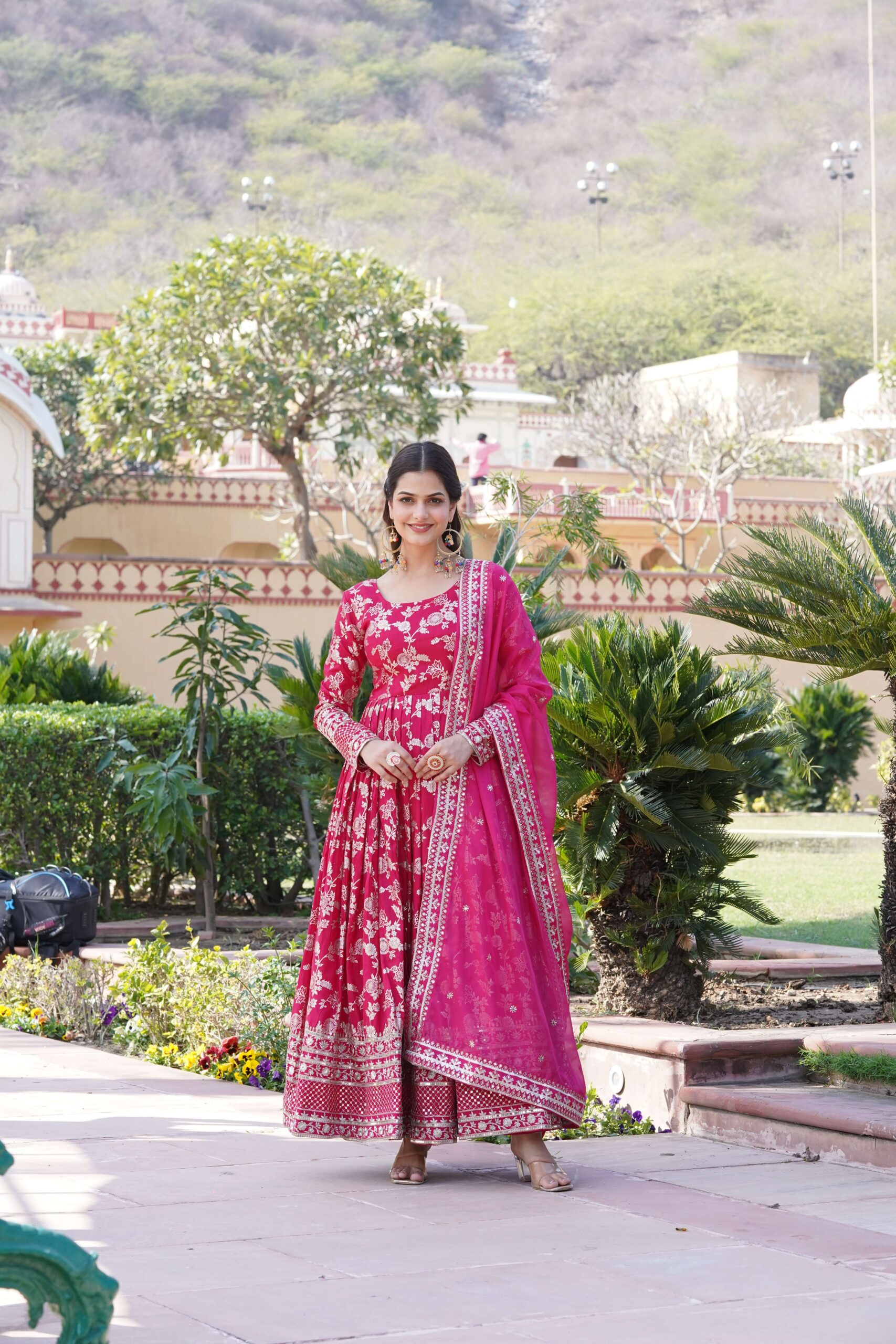 Pink Viscose Dyable Jacquard Gown with Russian Silk Sequined Dupatta ? Elegant Party & Wedding Set - Image 2