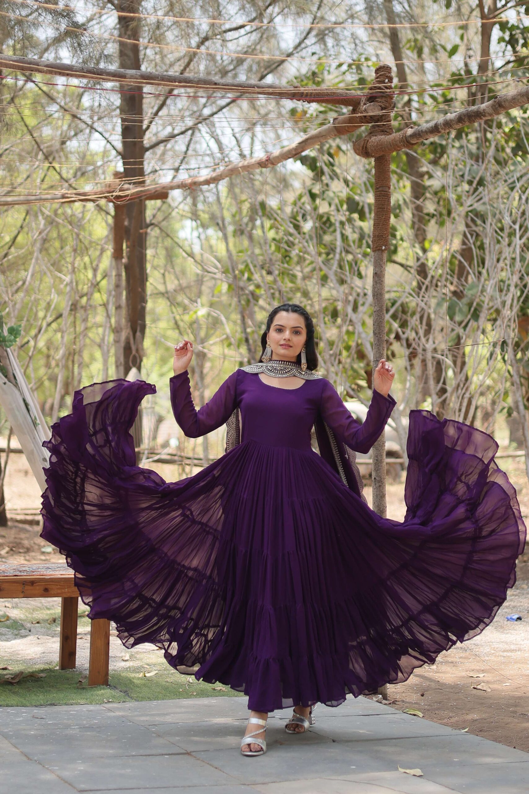 Purple Premium Faux Georgette Designer Gown with Sequined Dupatta ? Fully Flaired Ready-to-Wear Set - Image 3