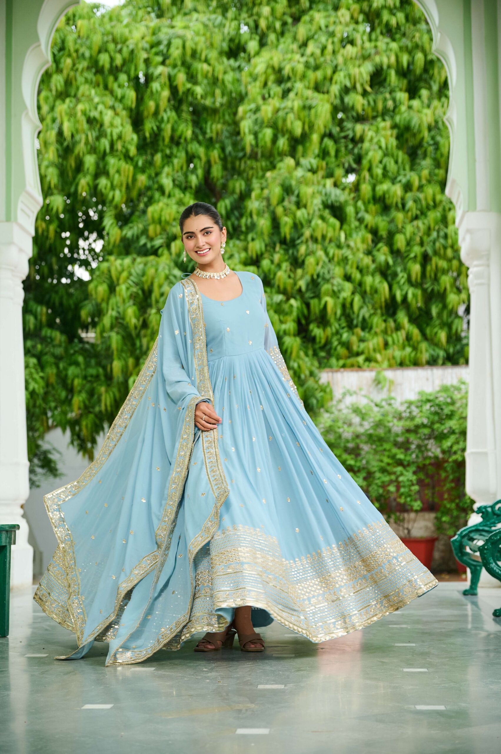 SKY Designer Faux Georgette Gown with Dupatta ? Embroidered & Sequins Work Ethnic Set for Women - Image 7