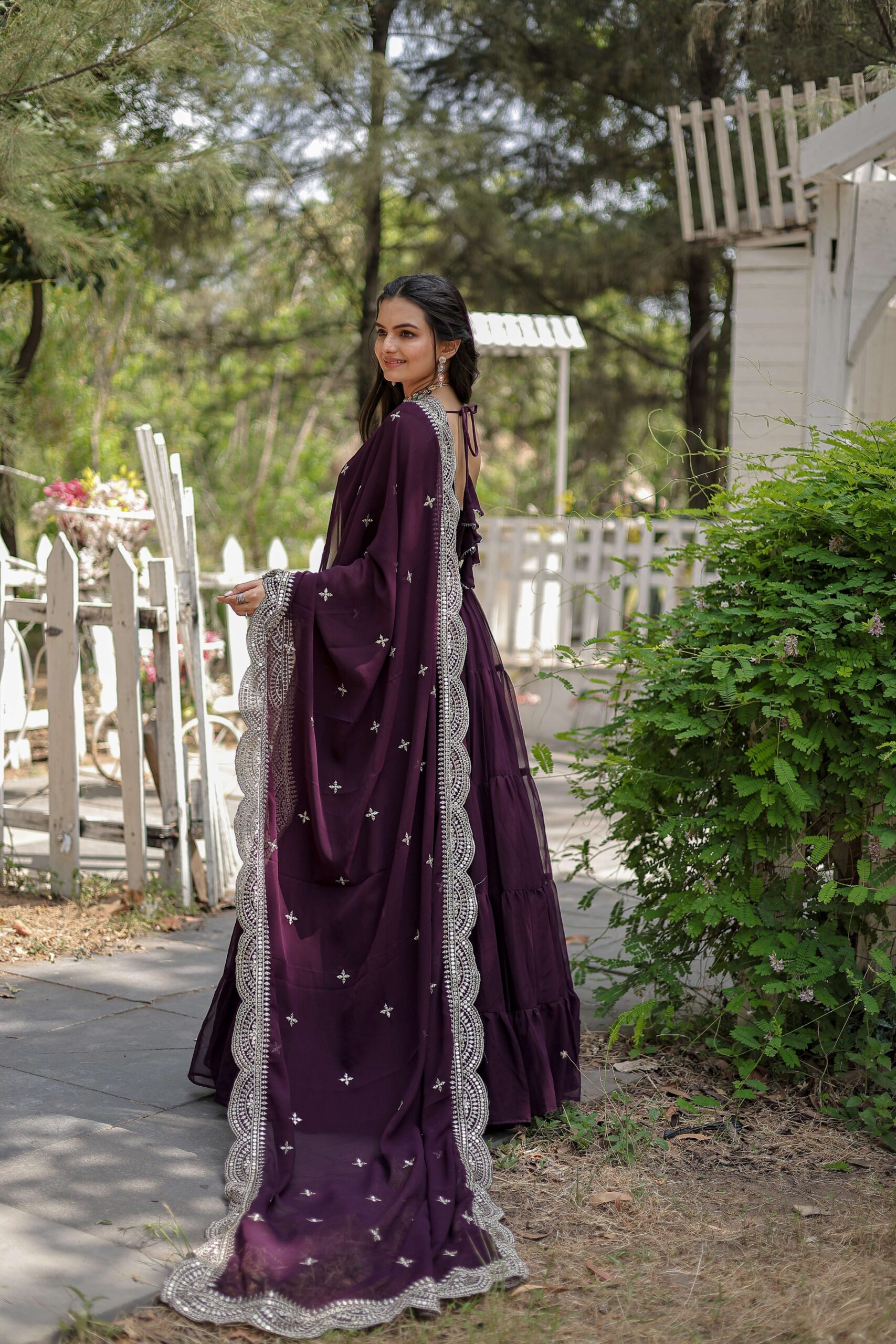 Wine Premium Faux Georgette Designer Gown with Sequined Dupatta ? Fully Flaired Ready-to-Wear Set - Image 3