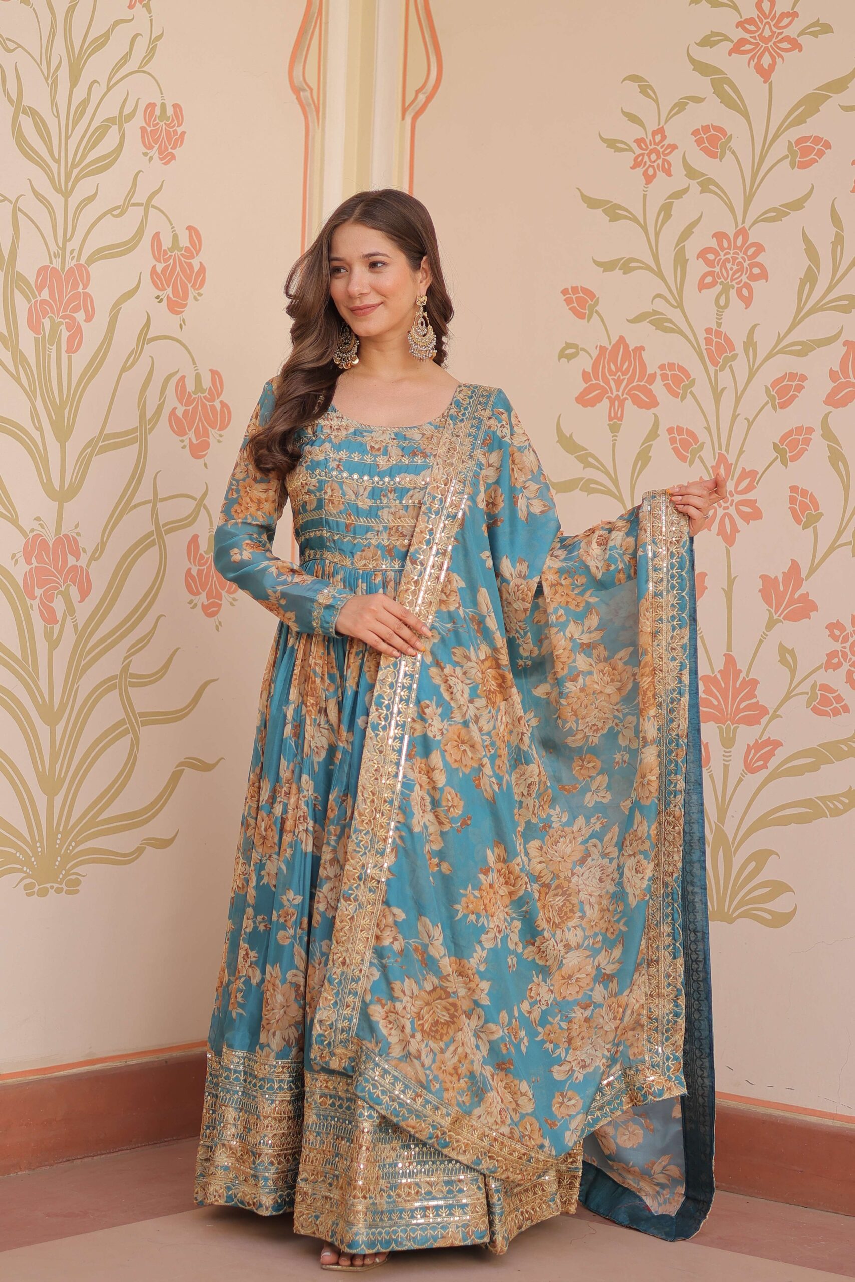 Rama Premium Russian Silk Designer Gown with Sequins Embroidered Dupatta ? Partywear - Image 5