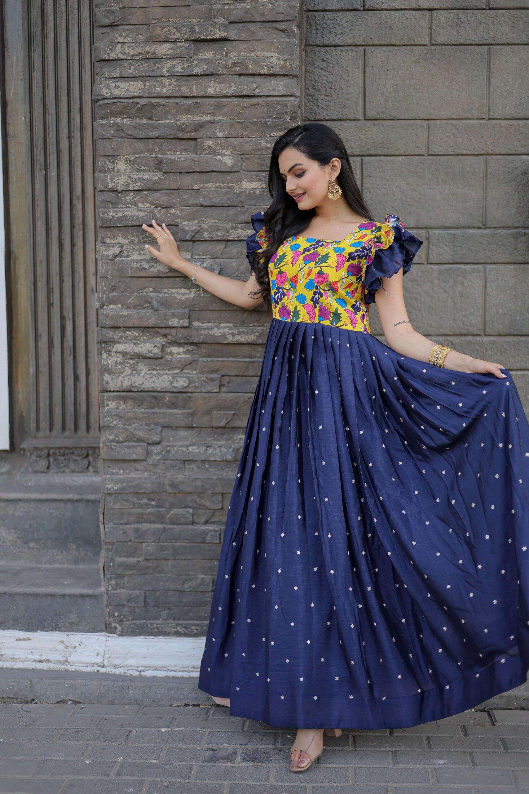Blue Maslin & Chinon Designer Gown with Embroidery ? Elegant Ready-to-Wear Women?s Dress - Image 3