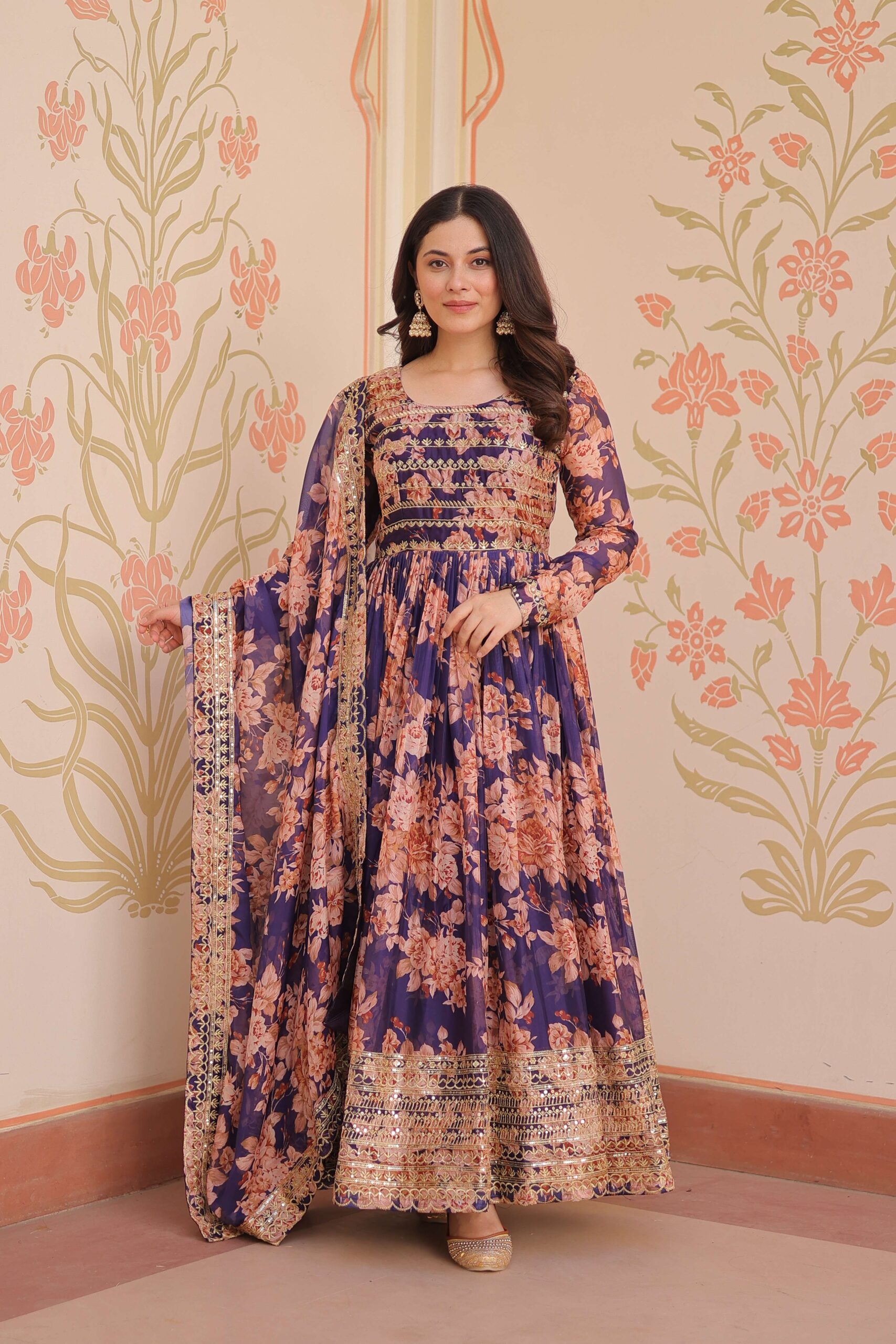 Purple Premium Russian Silk Designer Gown with Sequins Embroidered Dupatta ? Partywear - Image 7