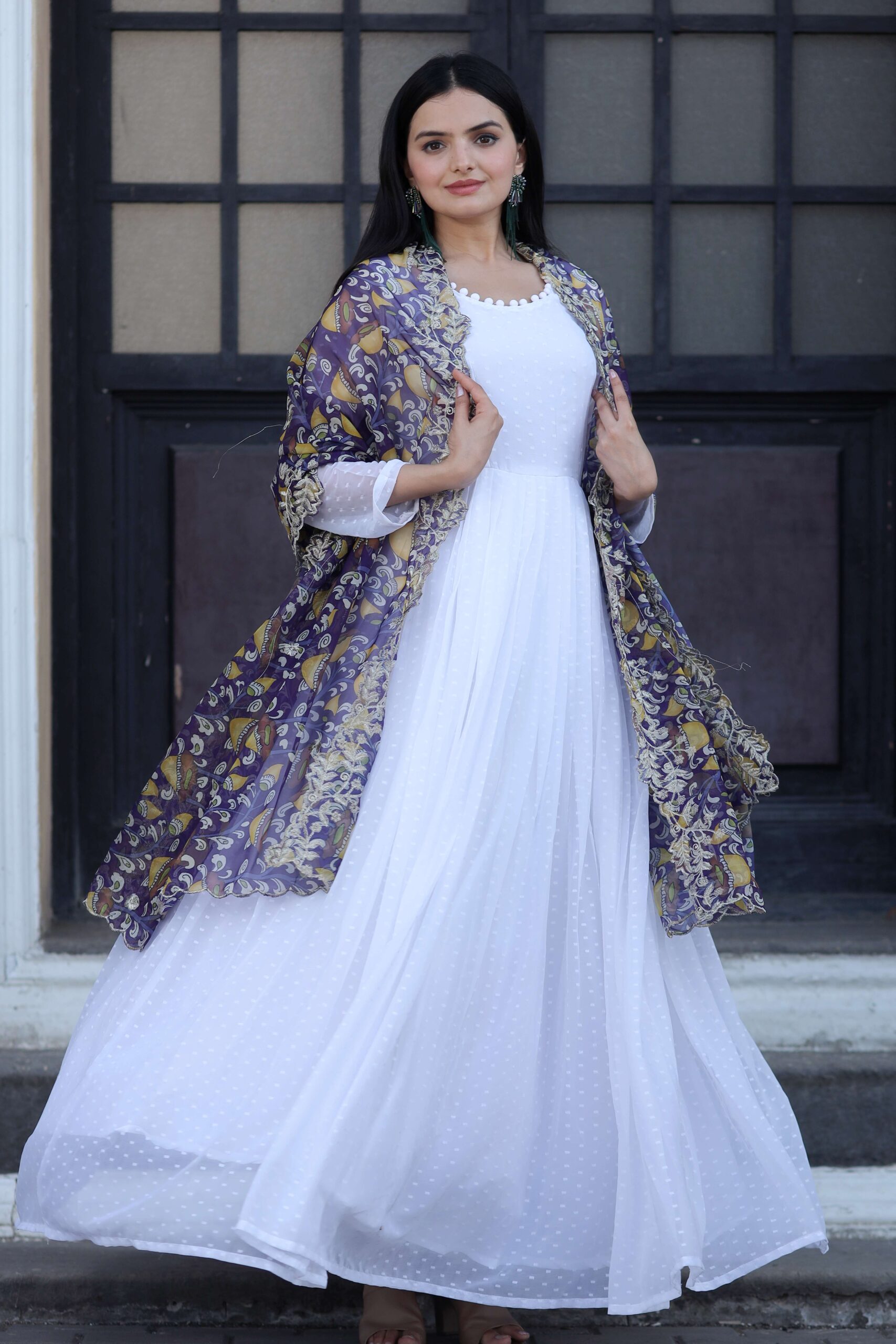 Elegant Purple Georgette Gown with Organza Dupatta ? Designer Kalamkari & Leheriya Print Ensemble - Image 3