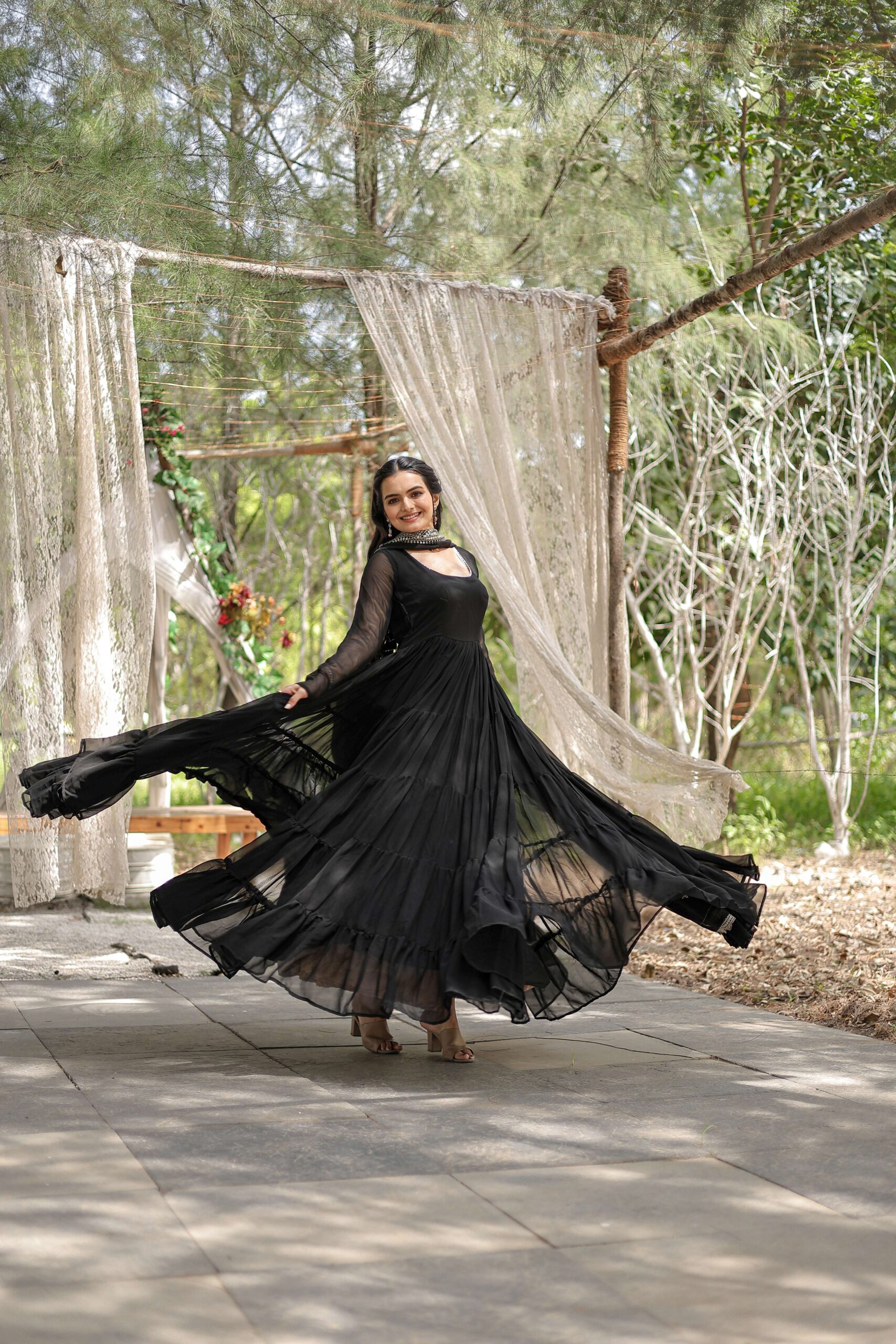 Black Premium Faux Georgette Designer Gown with Sequined Dupatta ? Fully Flaired Ready-to-Wear Set - Image 4