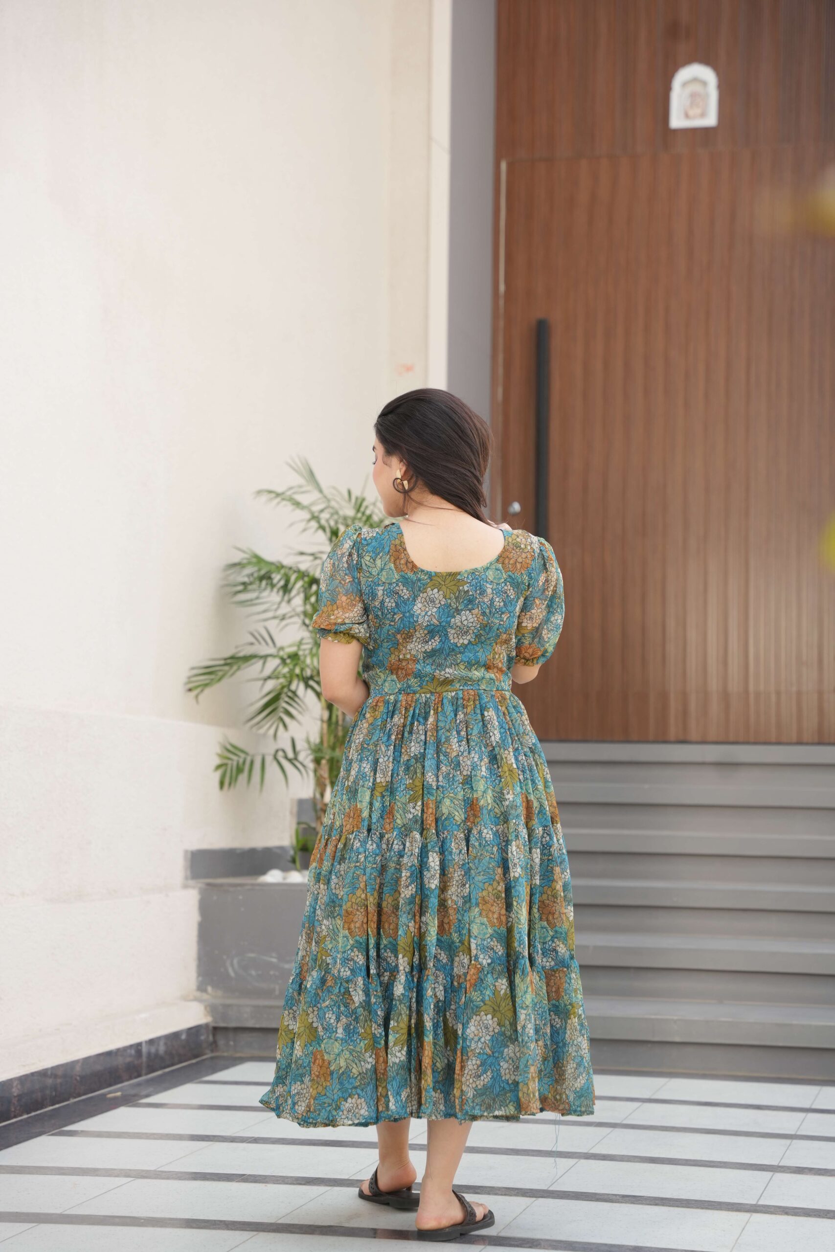 Blue Premium Faux Georgette Printed Full Flair Gown ? Collection - Image 4