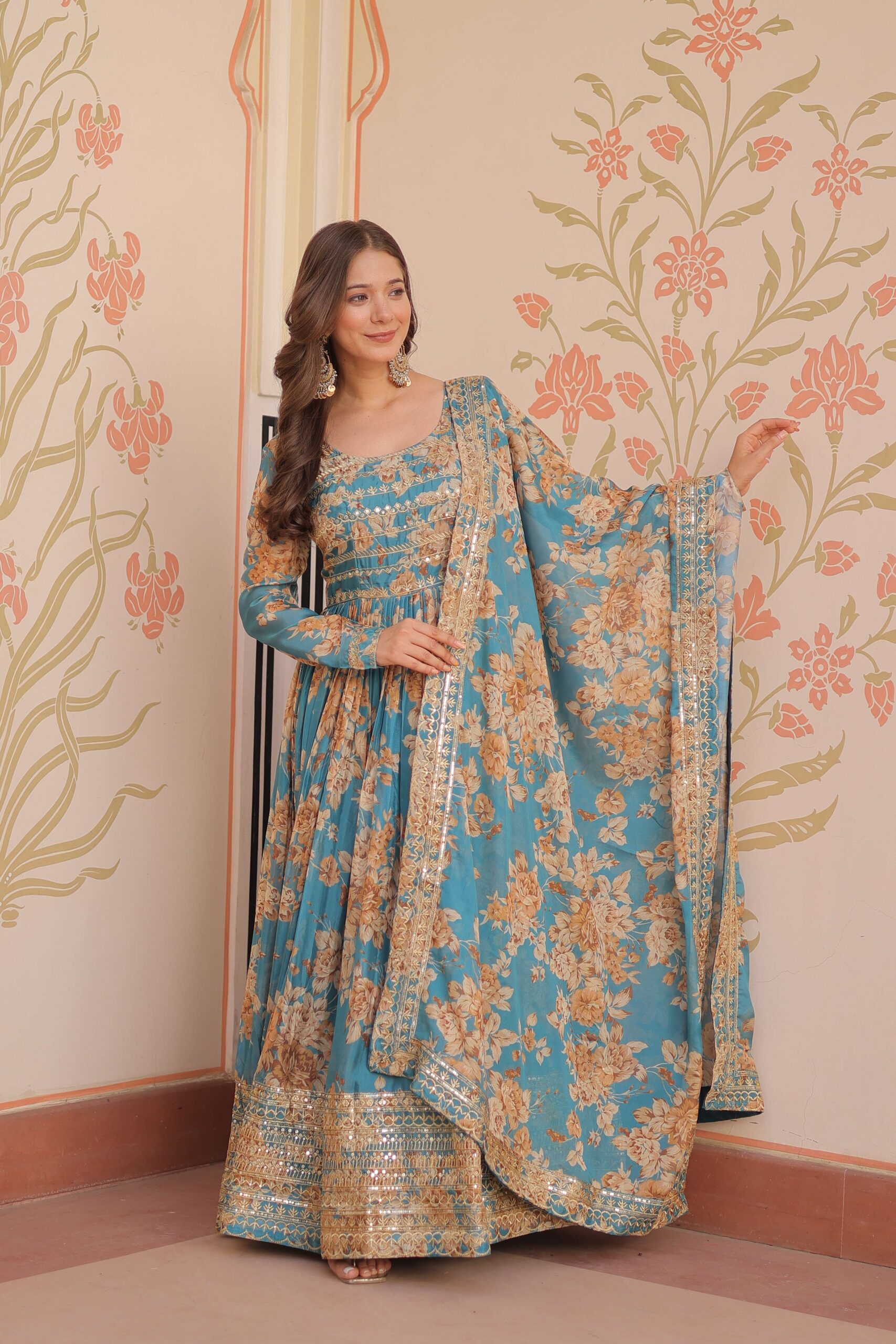 Rama Premium Russian Silk Designer Gown with Sequins Embroidered Dupatta ? Partywear - Image 7