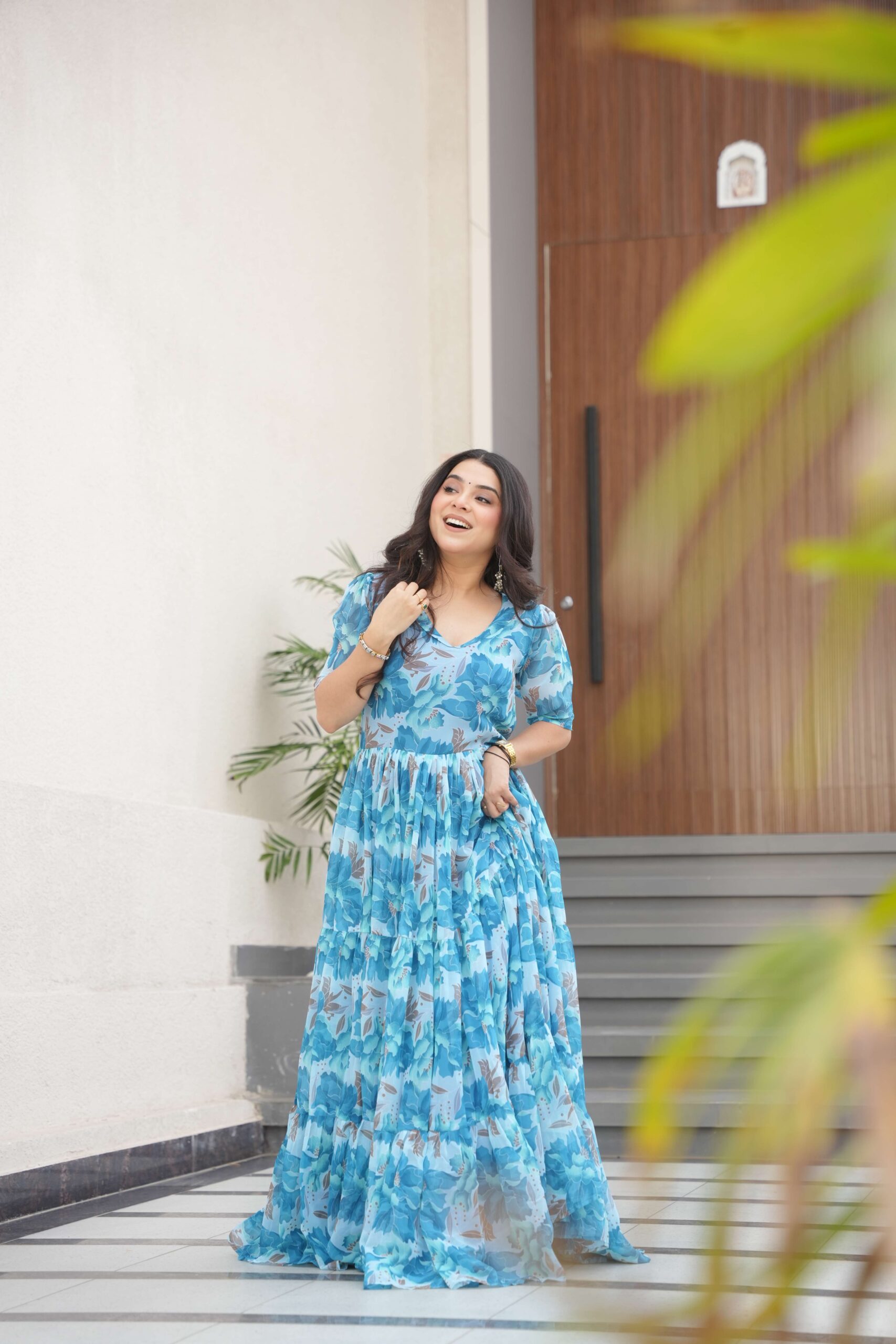 Sky Premium Faux Georgette Printed Gown ? Fully Flared & Elegant - Image 7