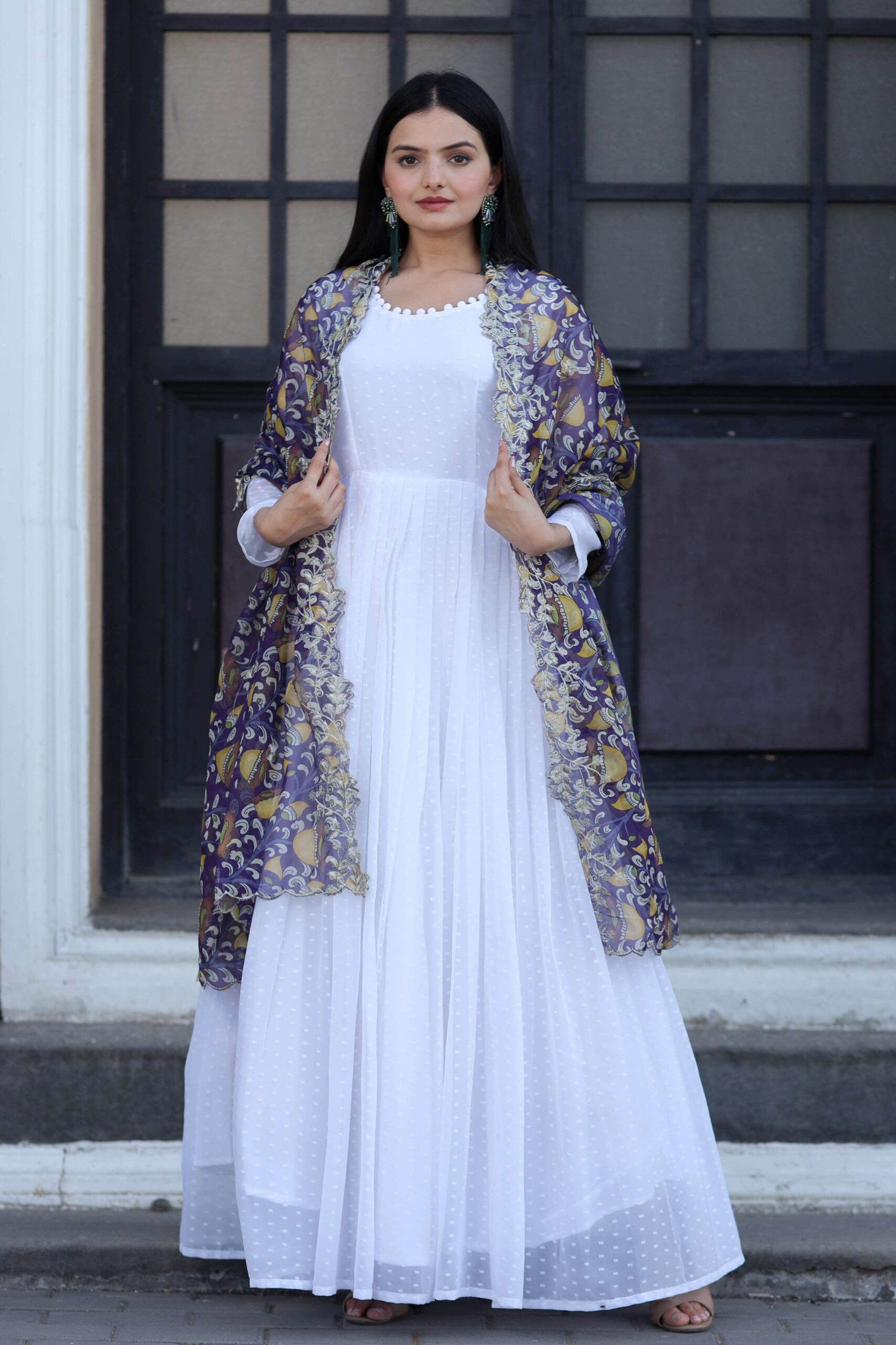 Elegant Purple Georgette Gown with Organza Dupatta ? Designer Kalamkari & Leheriya Print Ensemble - Image 2