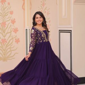 Purple Premium Faux Blooming Sequins & Zari Embroidered Gown ? Partywear