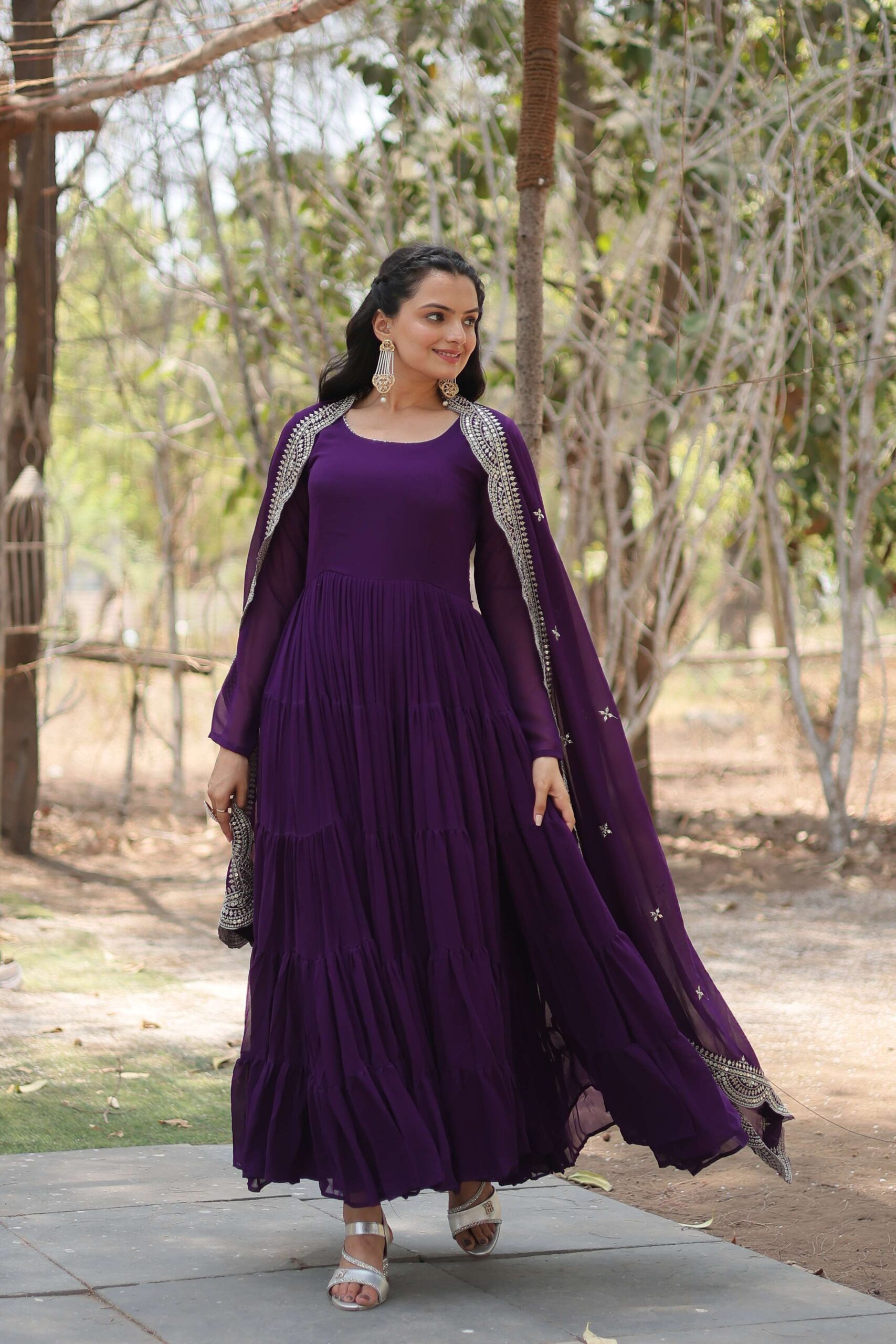 Purple Premium Faux Georgette Designer Gown with Sequined Dupatta ? Fully Flaired Ready-to-Wear Set - Image 8