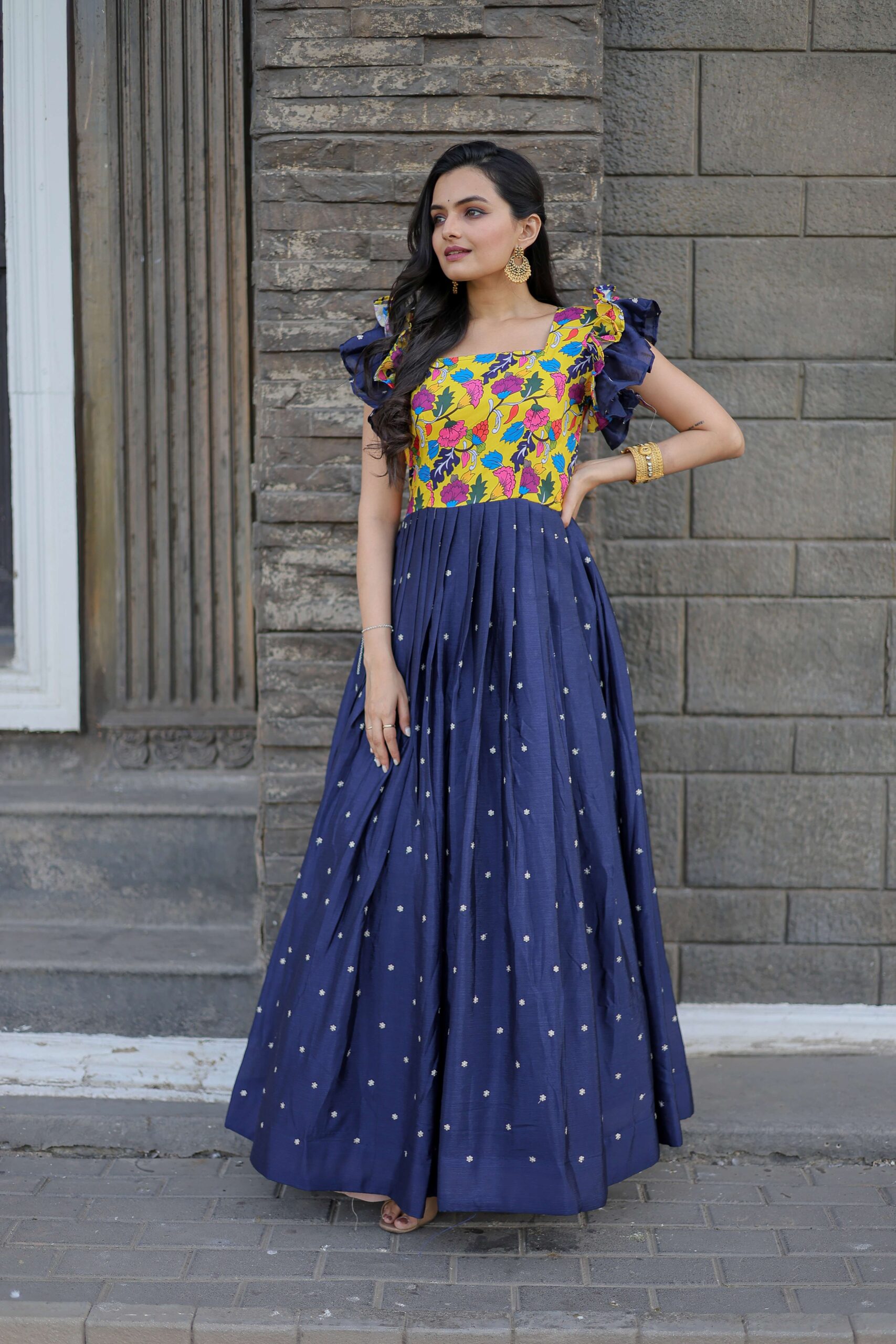 Blue Maslin & Chinon Designer Gown with Embroidery ? Elegant Ready-to-Wear Women?s Dress - Image 2