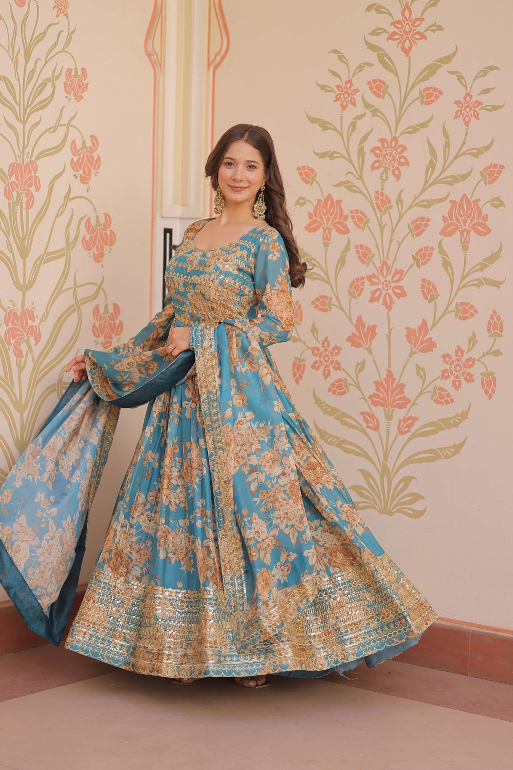 Rama Premium Russian Silk Designer Gown with Sequins Embroidered Dupatta ? Partywear - Image 8