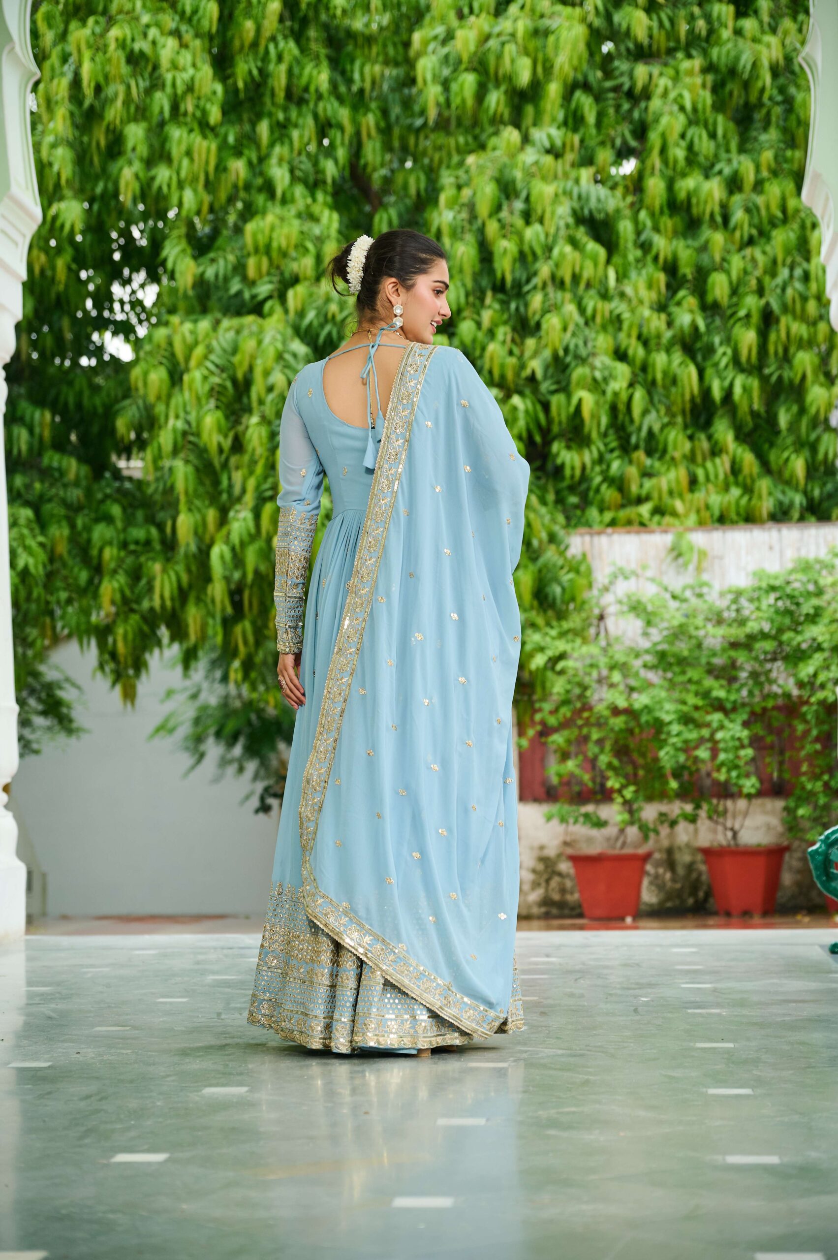 SKY Designer Faux Georgette Gown with Dupatta ? Embroidered & Sequins Work Ethnic Set for Women - Image 3