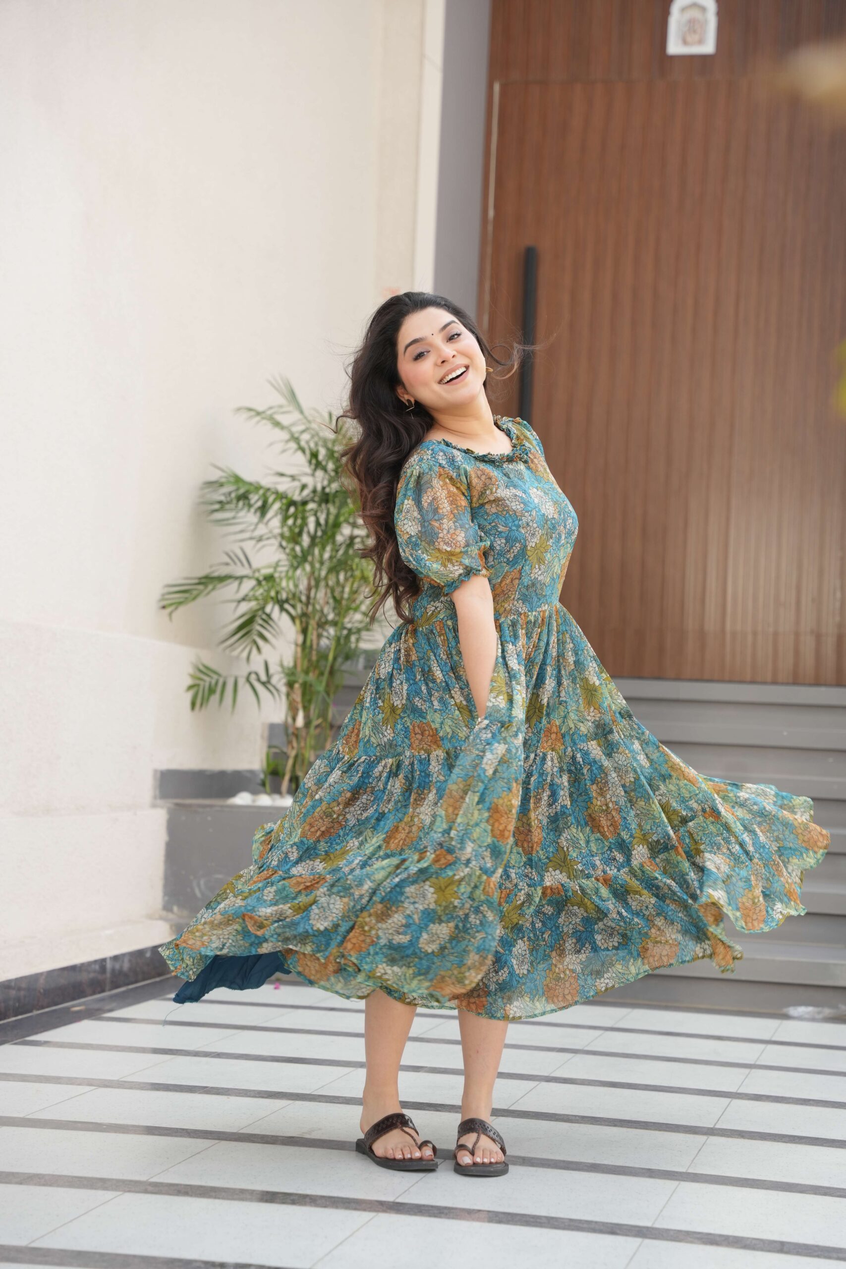 Blue Premium Faux Georgette Printed Full Flair Gown ? Collection - Image 5