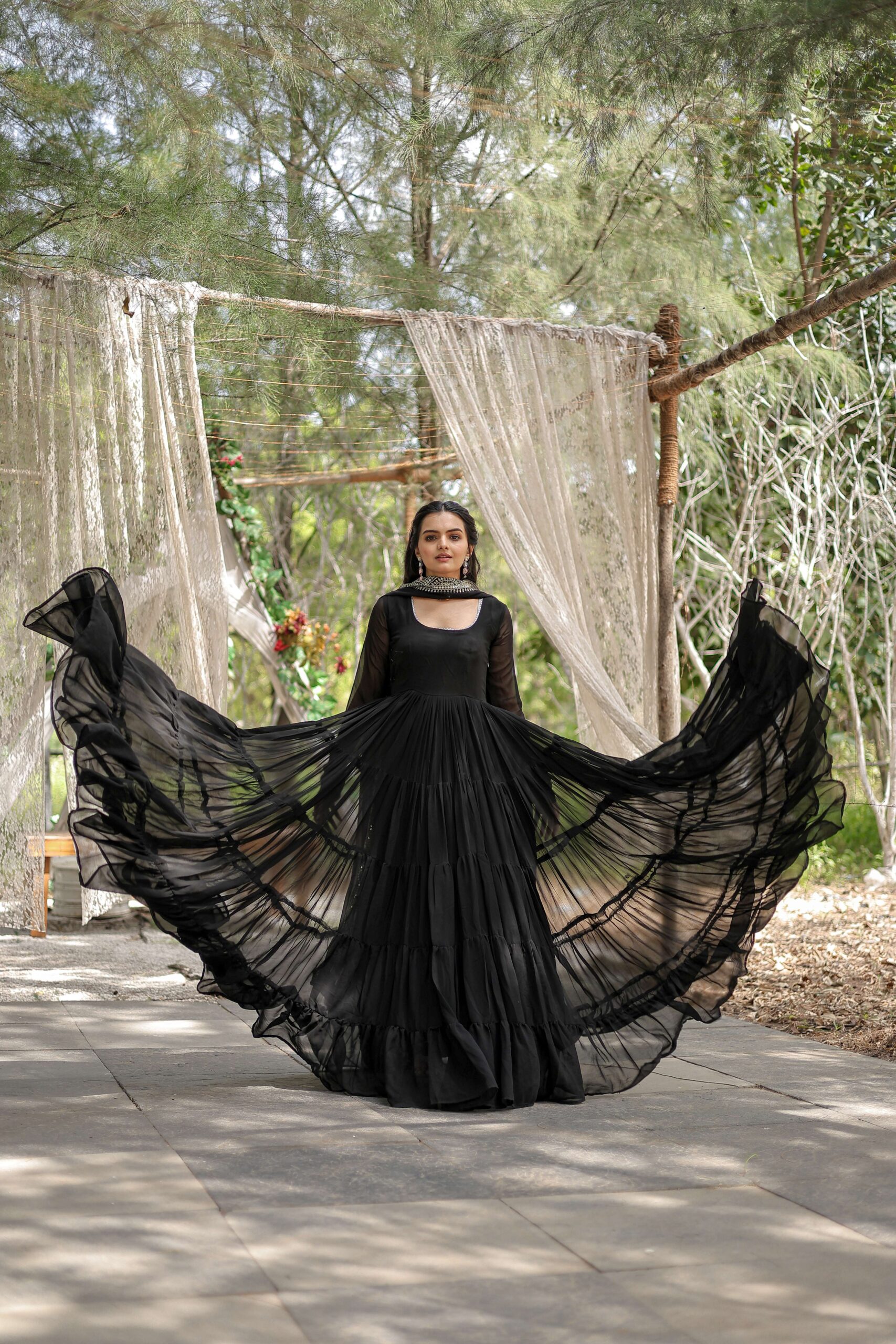 Black Premium Faux Georgette Designer Gown with Sequined Dupatta ? Fully Flaired Ready-to-Wear Set - Image 3