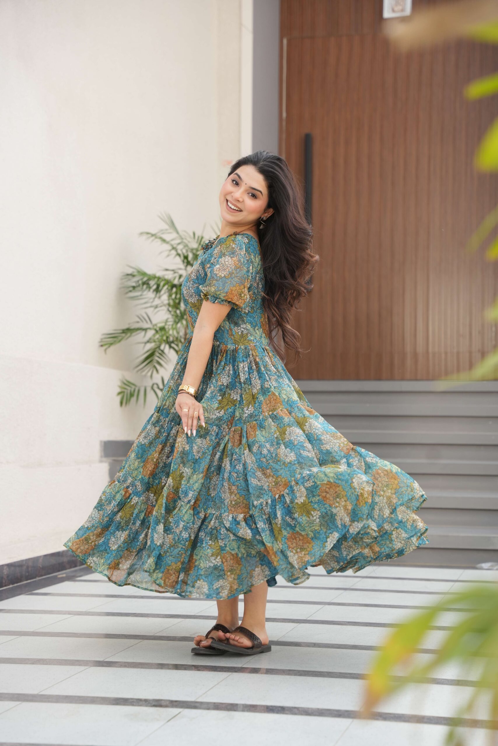 Blue Premium Faux Georgette Printed Full Flair Gown ? Collection - Image 2