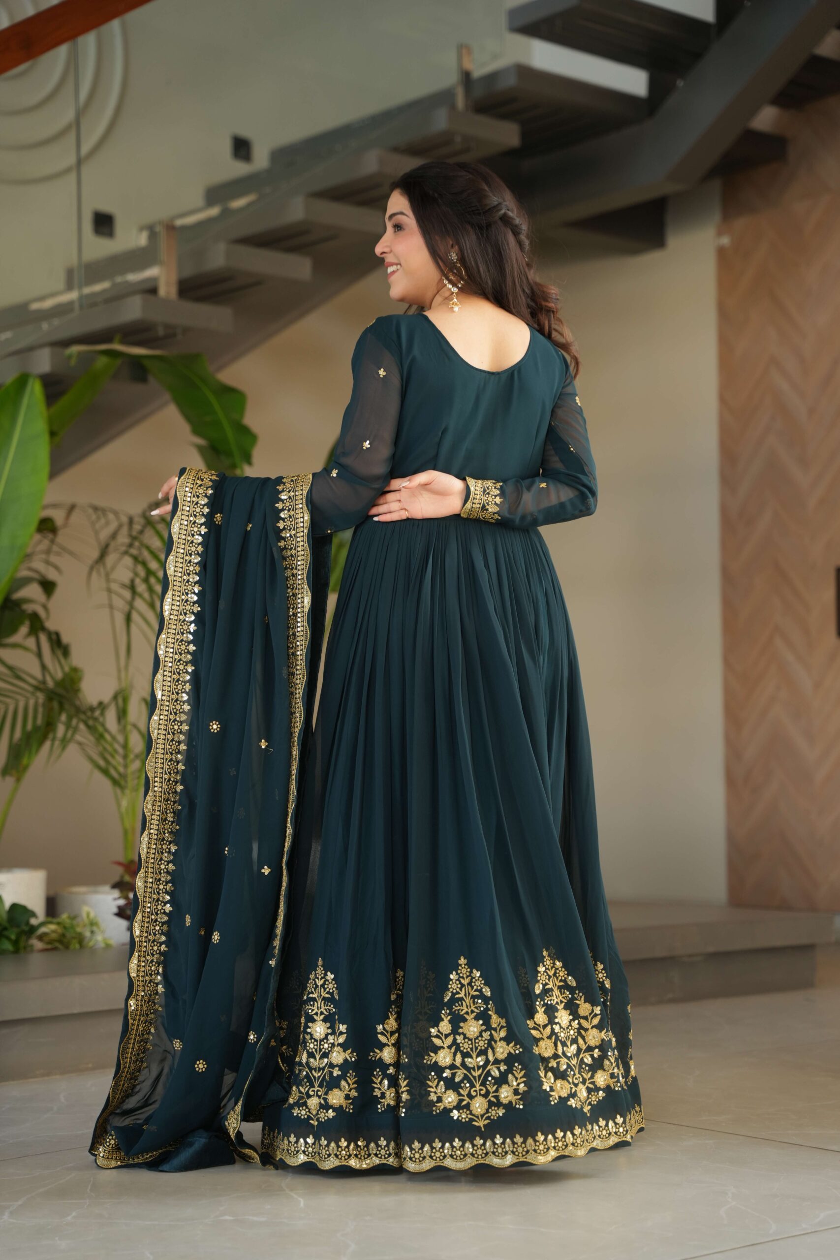 Rama Premium Designer Gown with Dupatta ? Zari & Sequins Embroidery - Image 5