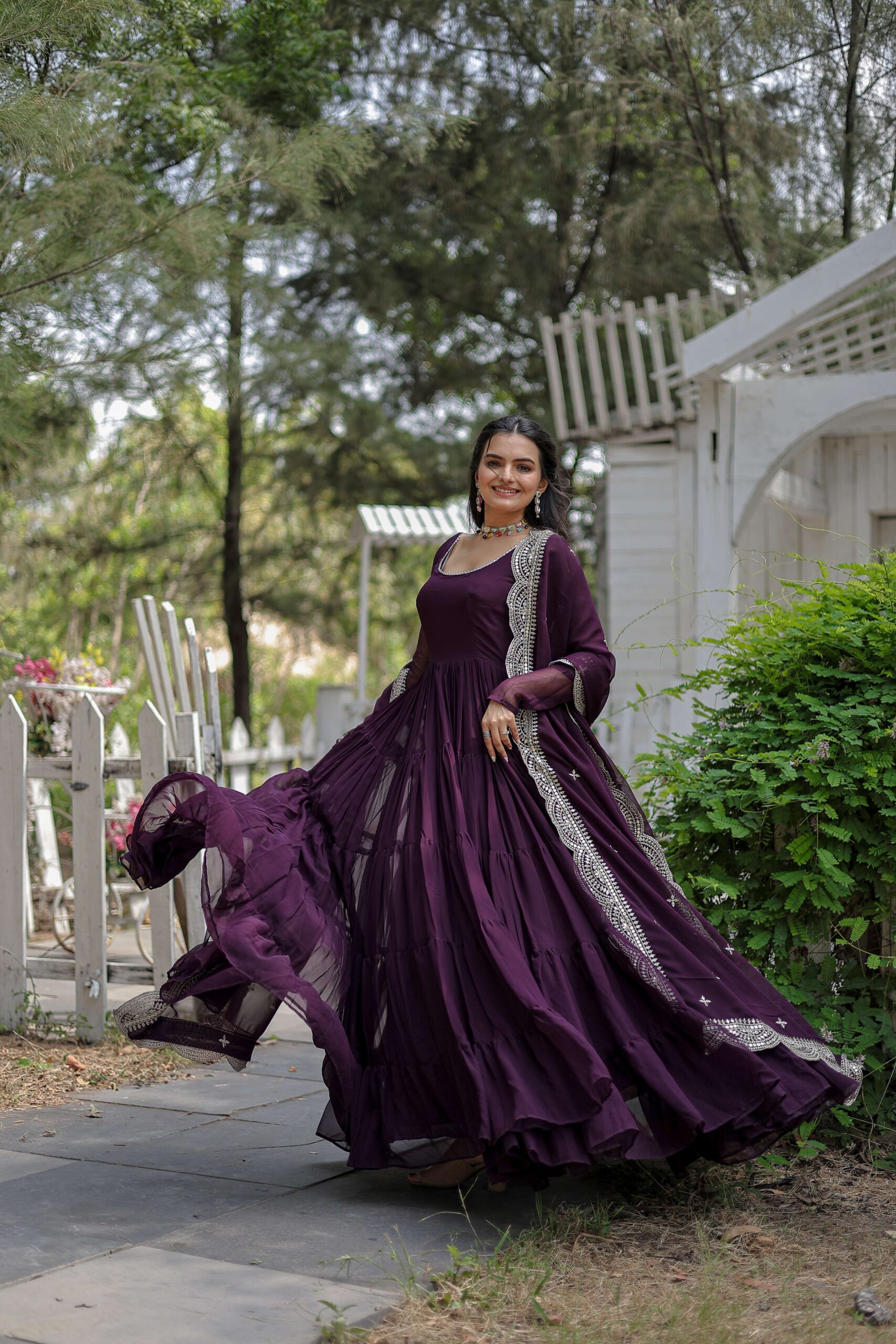 Wine Premium Faux Georgette Designer Gown with Sequined Dupatta ? Fully Flaired Ready-to-Wear Set - Image 6
