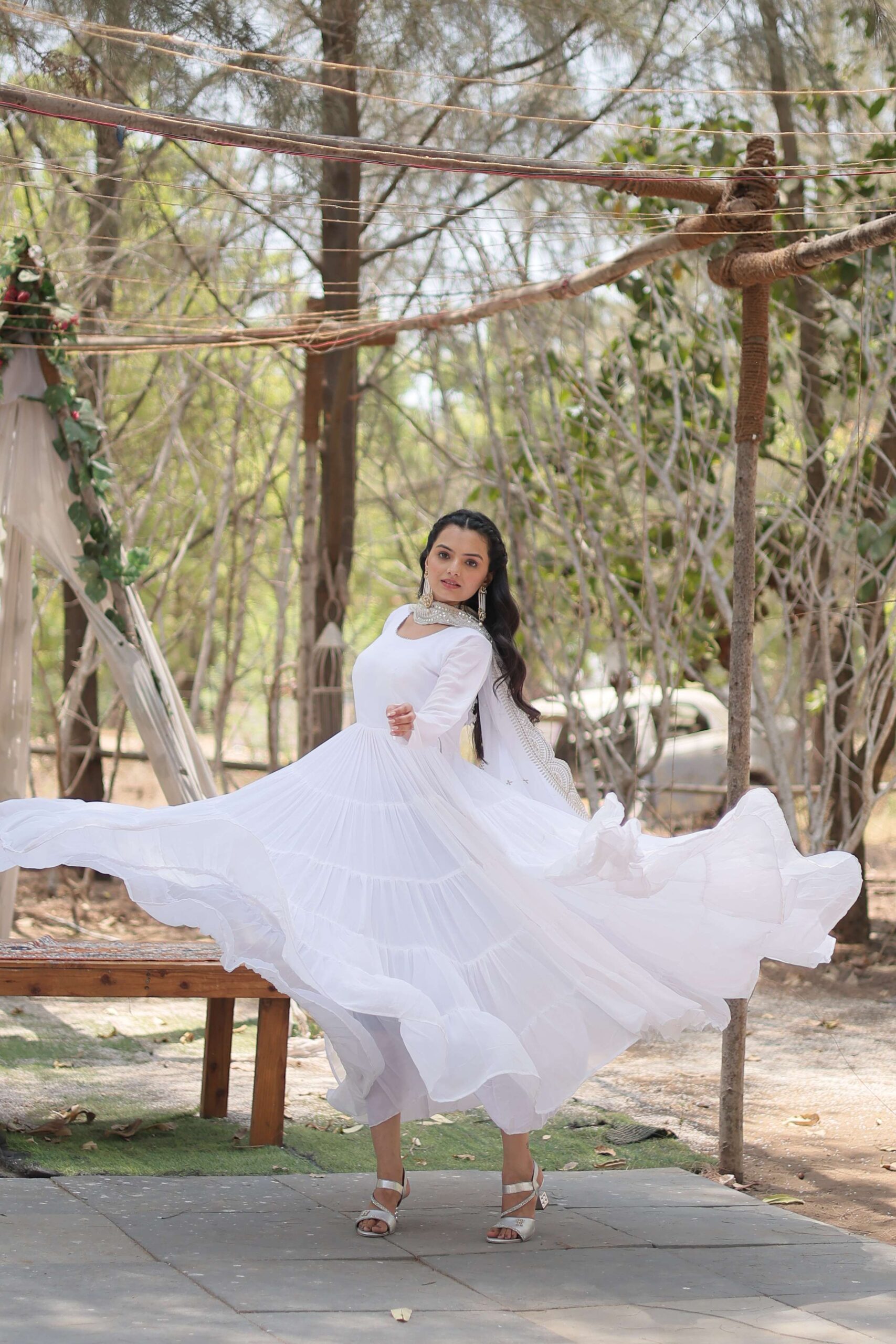 White Premium Faux Georgette Designer Gown with Sequined Dupatta ? Fully Flaired Ready-to-Wear Set - Image 6