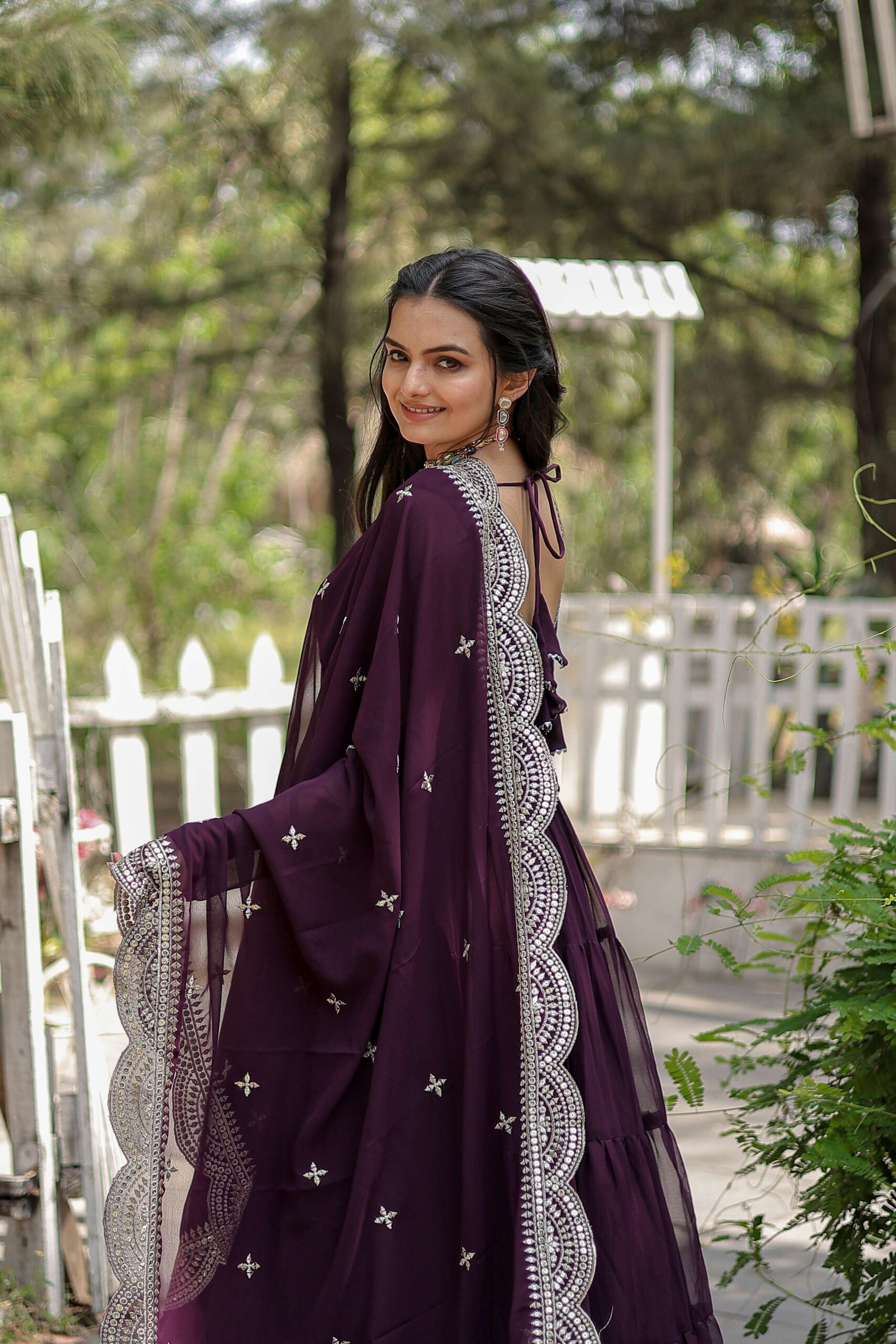 Wine Premium Faux Georgette Designer Gown with Sequined Dupatta ? Fully Flaired Ready-to-Wear Set - Image 2