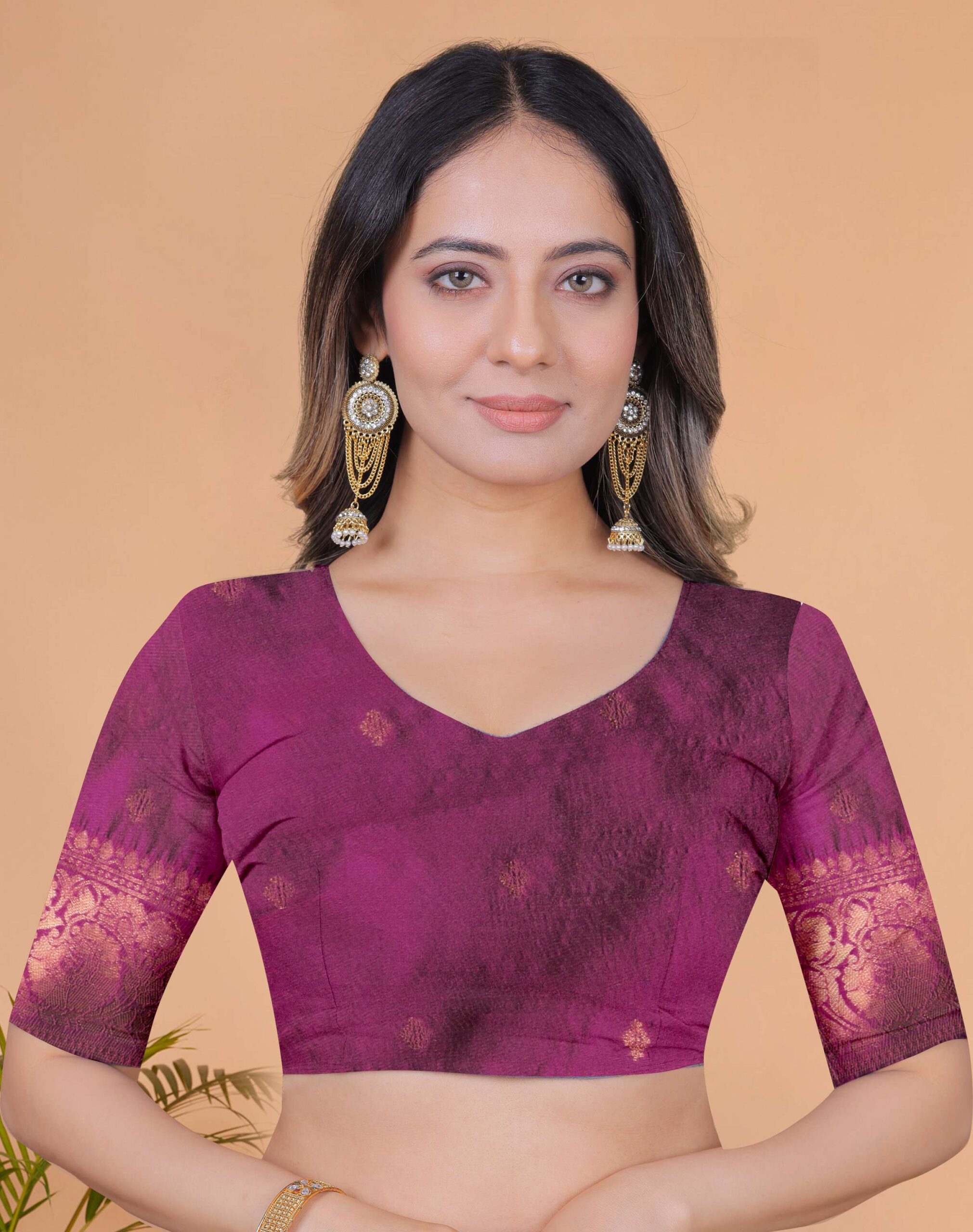 Beige & Plum Banarasi Silk Saree with Zari Weaving | Elegant Traditional Saree for Weddings, Festivals & Ethnic Occasions - Image 5