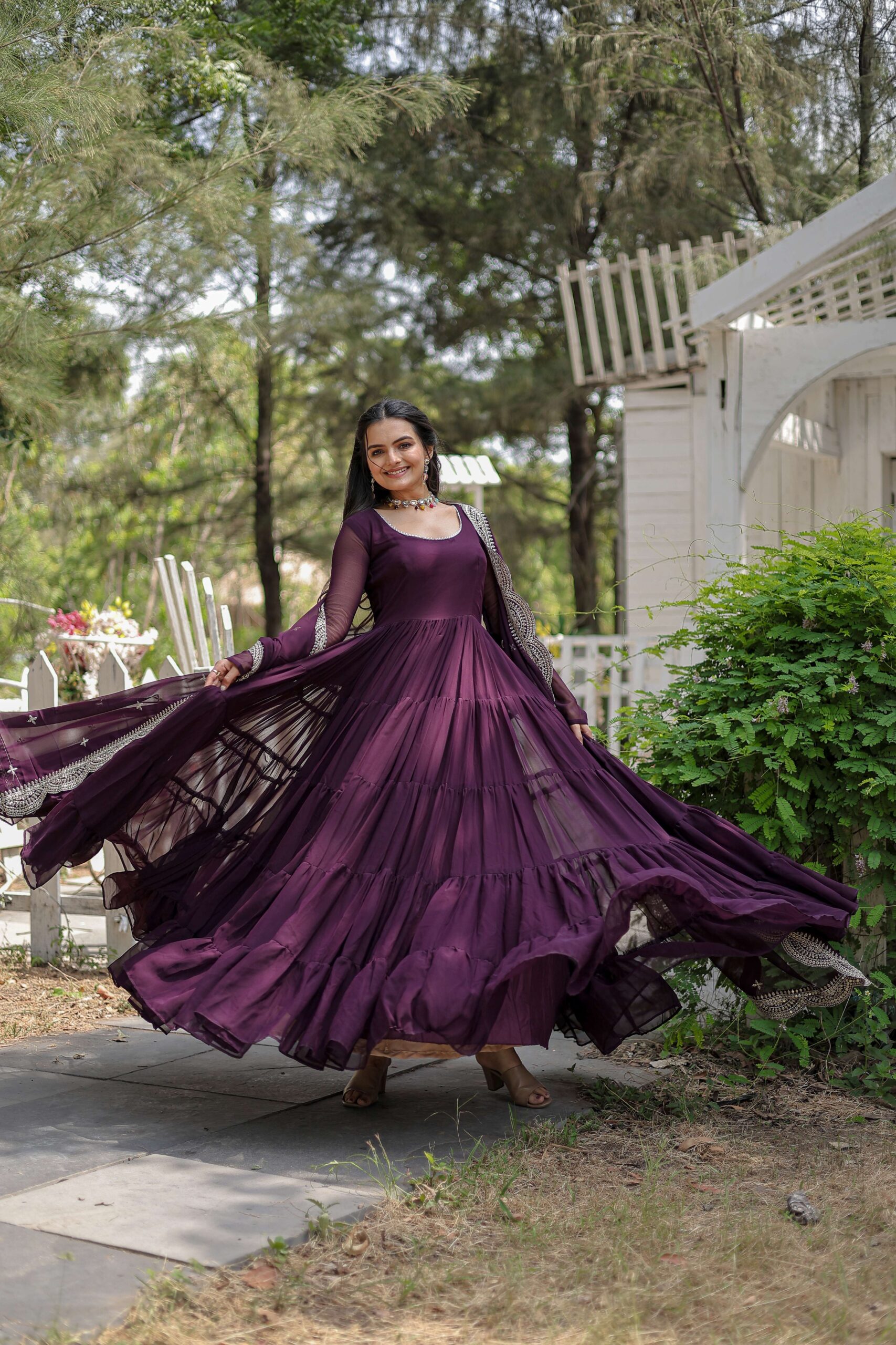 Wine Premium Faux Georgette Designer Gown with Sequined Dupatta ? Fully Flaired Ready-to-Wear Set - Image 7