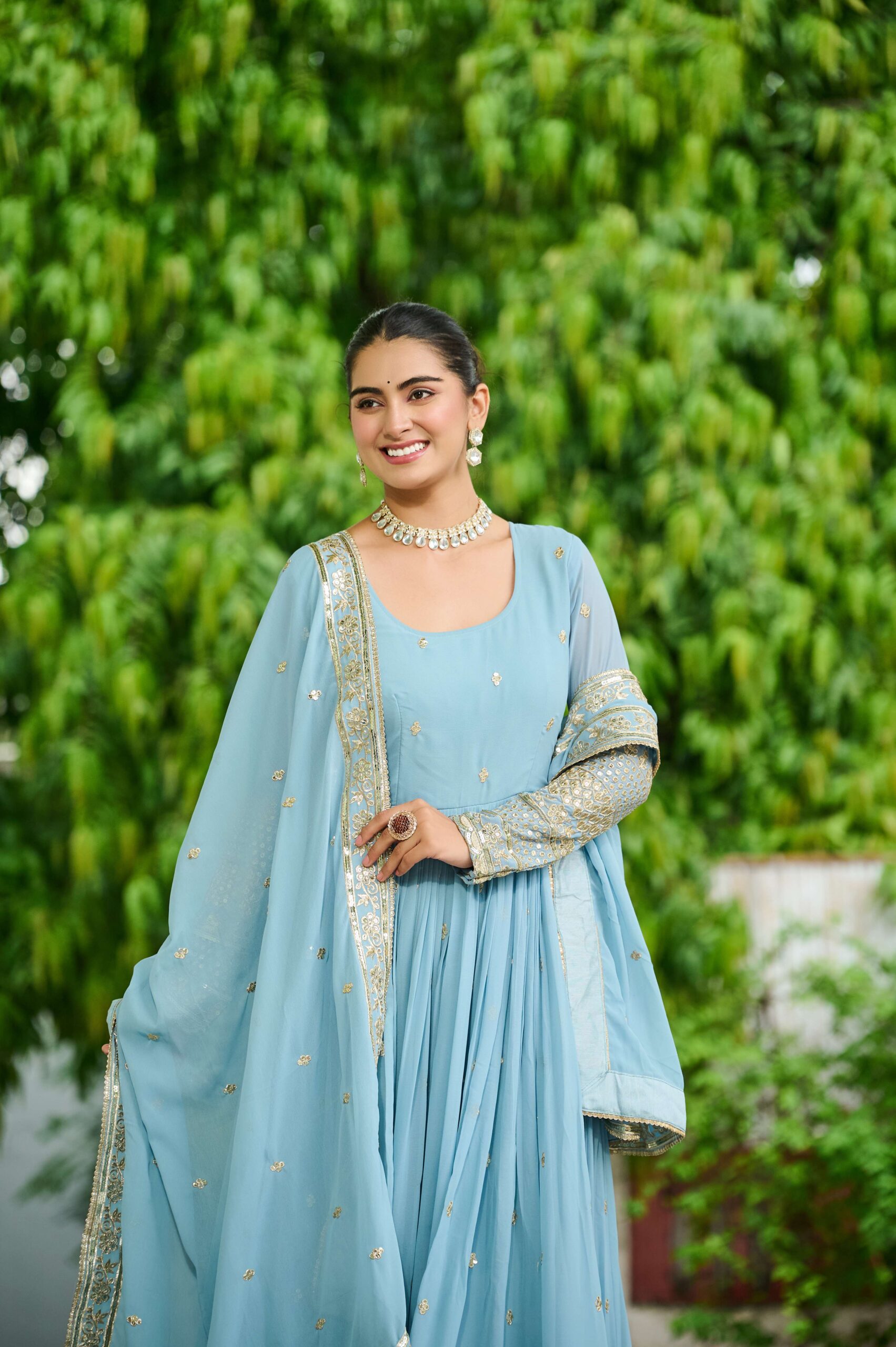 SKY Designer Faux Georgette Gown with Dupatta ? Embroidered & Sequins Work Ethnic Set for Women - Image 4