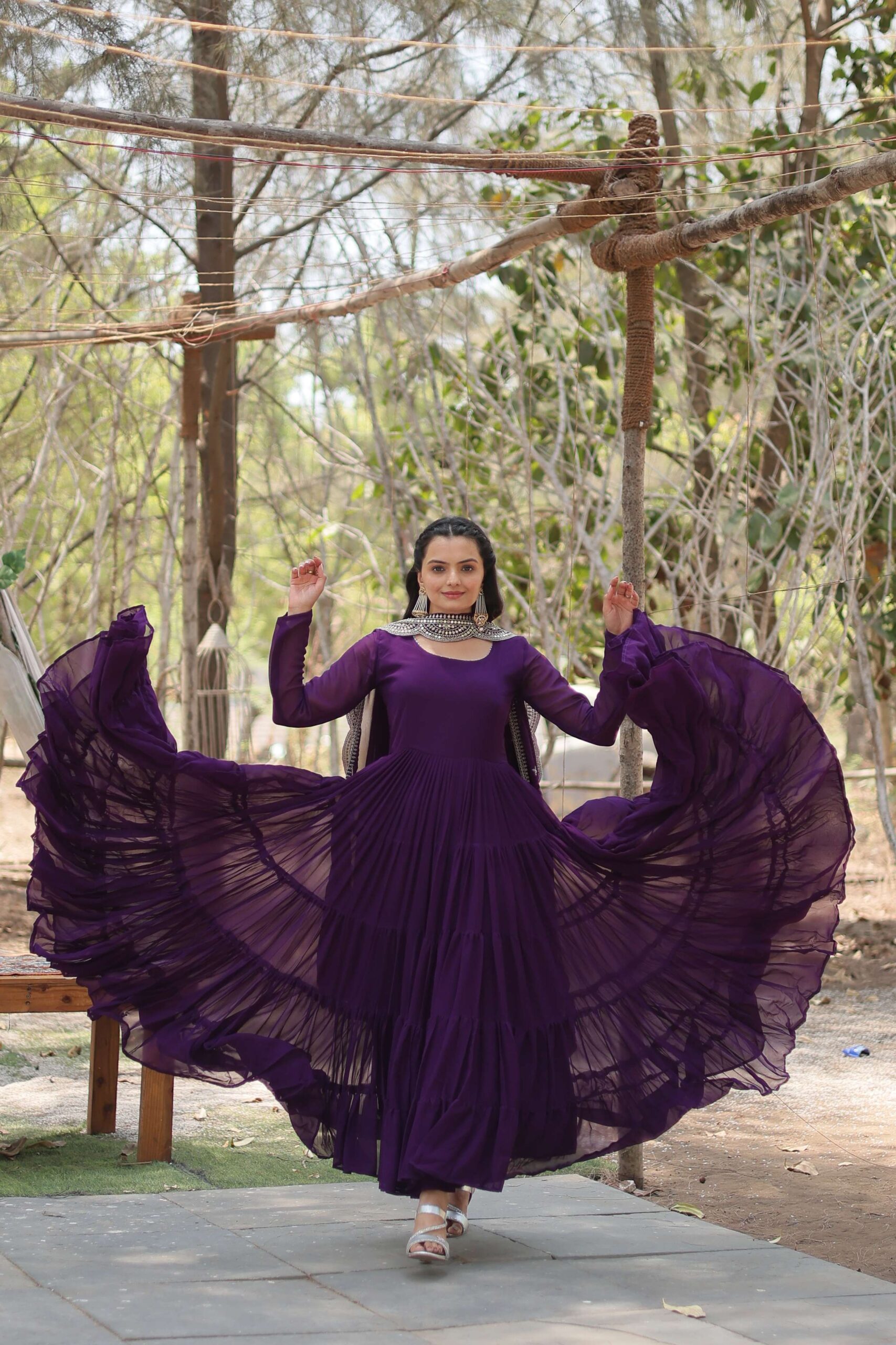 Purple Premium Faux Georgette Designer Gown with Sequined Dupatta ? Fully Flaired Ready-to-Wear Set - Image 2