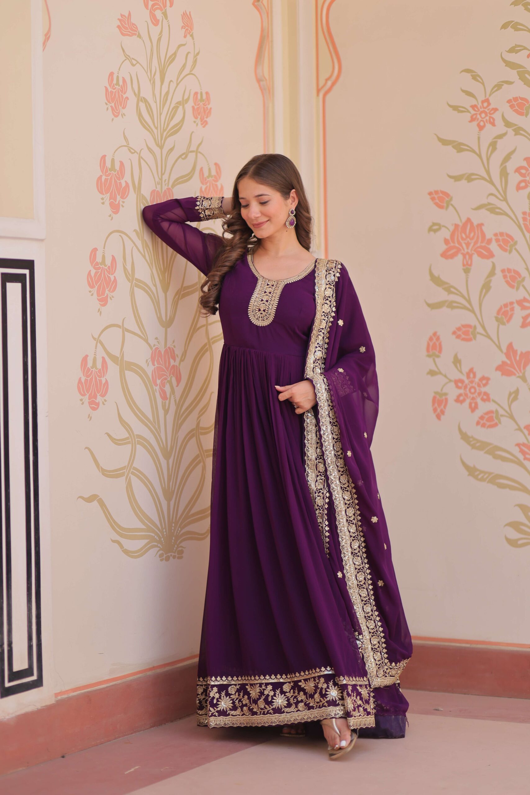 Purple Premium Faux Blooming Gown with Zari & Sequins Embroidered Dupatta ? Designer Collection - Image 5