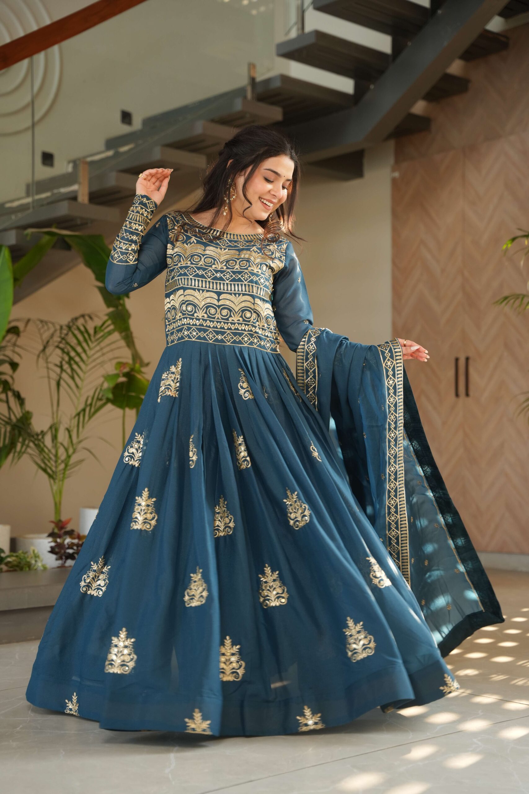 Rama Premium Chinnon Gown with Dupatta ? Sequins & Embroidery Work - Image 7