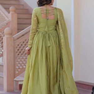 Pista Premium Gold Crush Sequins & Multi-Embroidered Gown with Dupatta ? Partywear