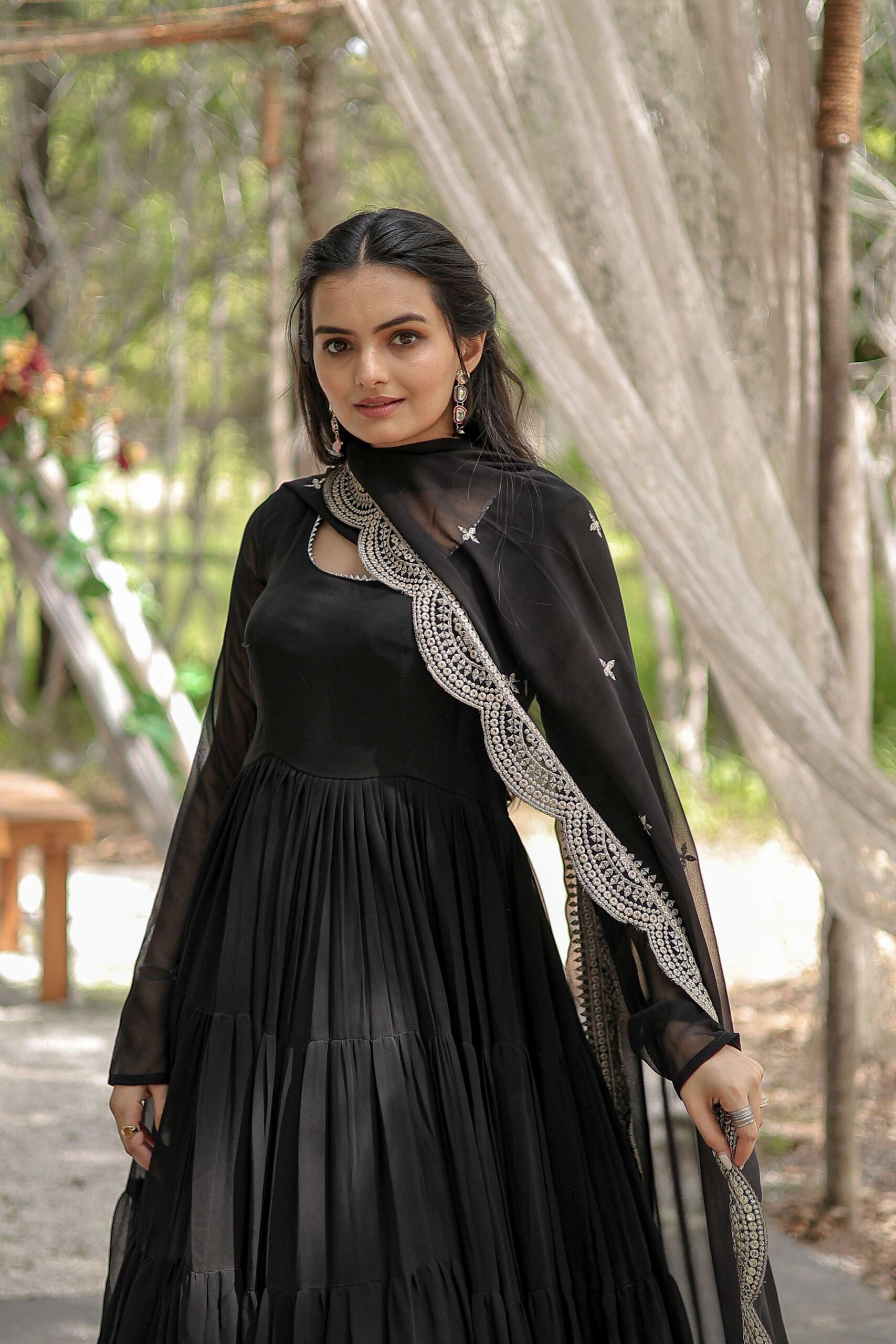 Black Premium Faux Georgette Designer Gown with Sequined Dupatta ? Fully Flaired Ready-to-Wear Set - Image 5