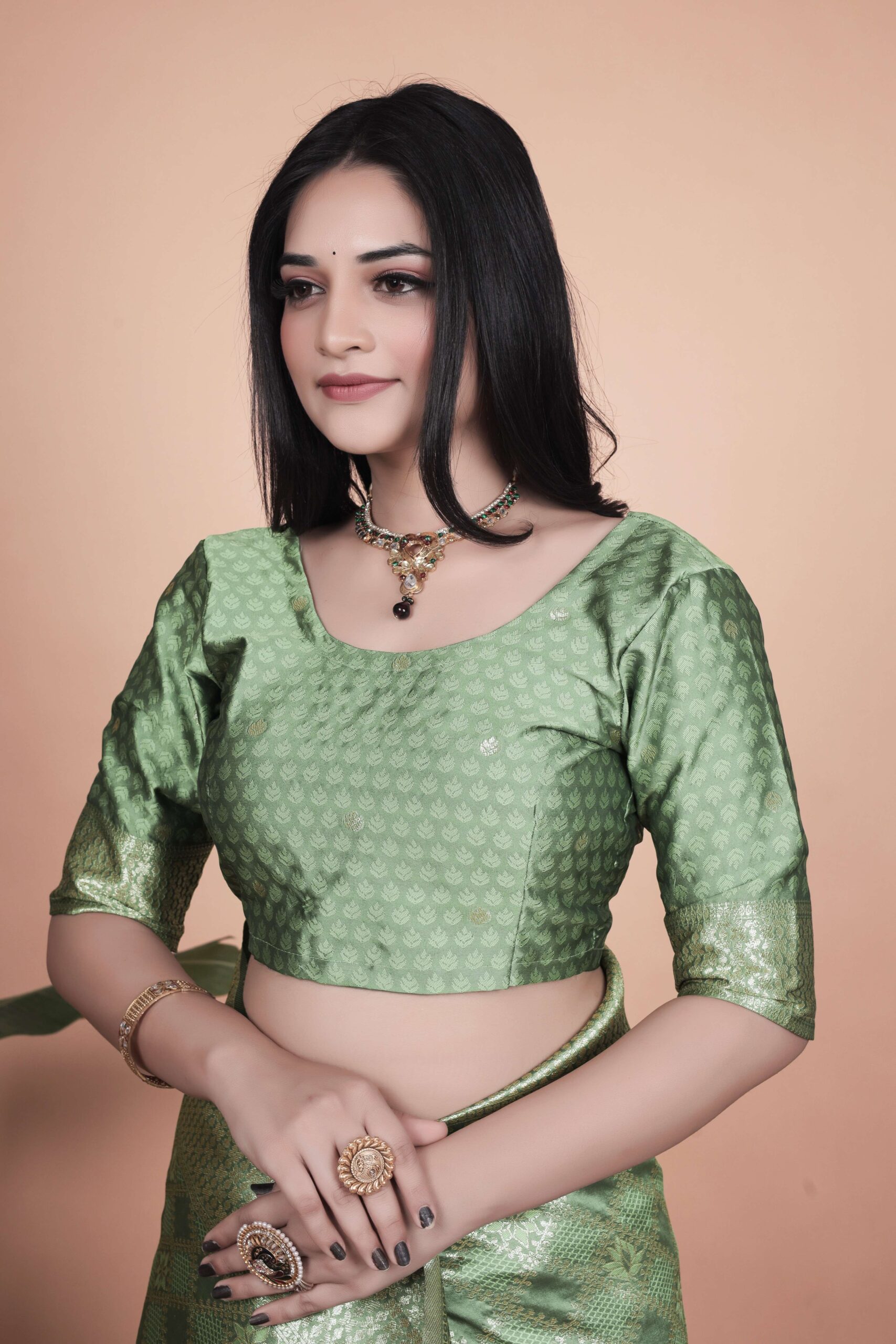 Light Green Banarasi Silk Saree with Golden Zari | Wedding, Festive & Traditional Wear | Elegant Designer Saree - Image 5