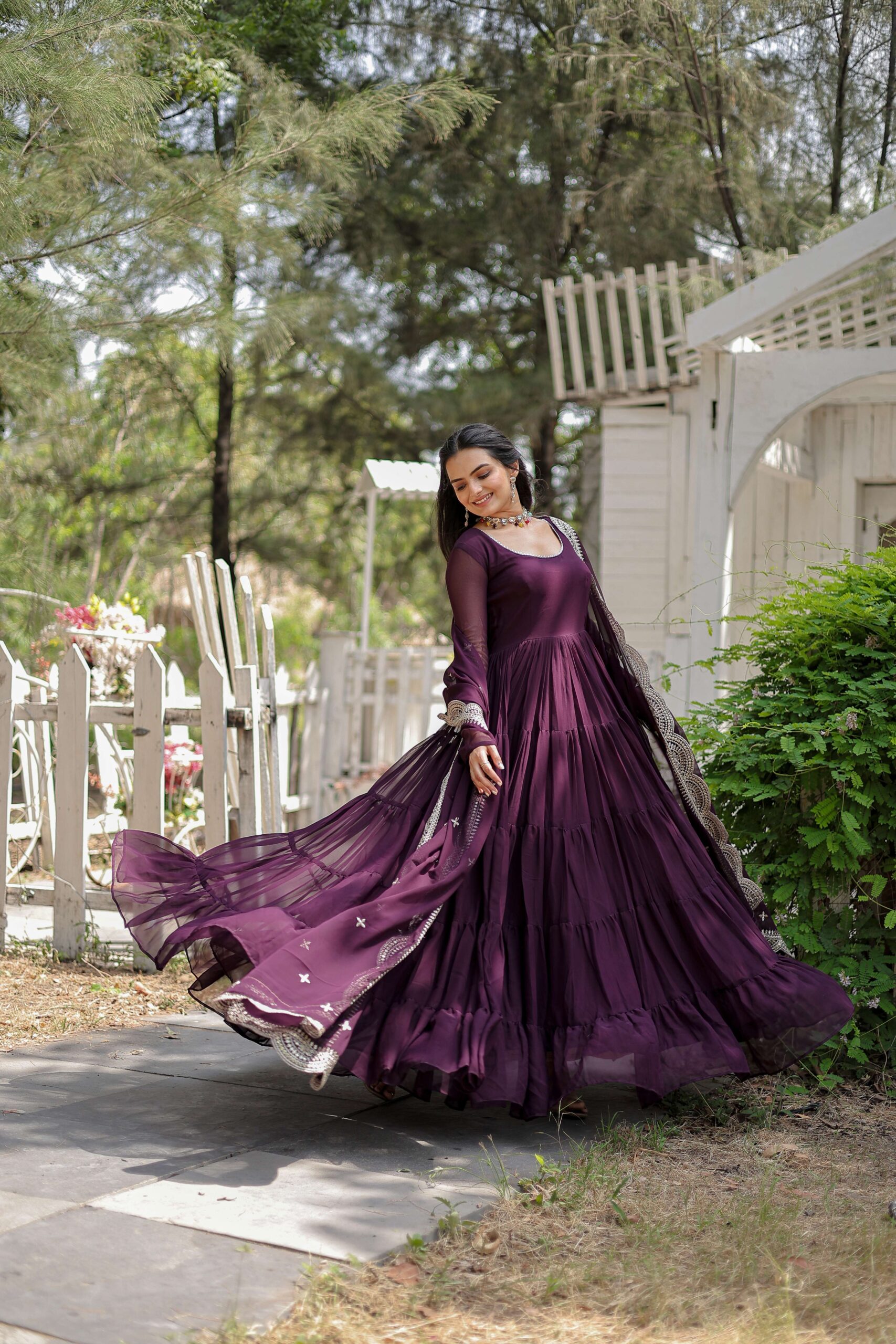 Wine Premium Faux Georgette Designer Gown with Sequined Dupatta ? Fully Flaired Ready-to-Wear Set