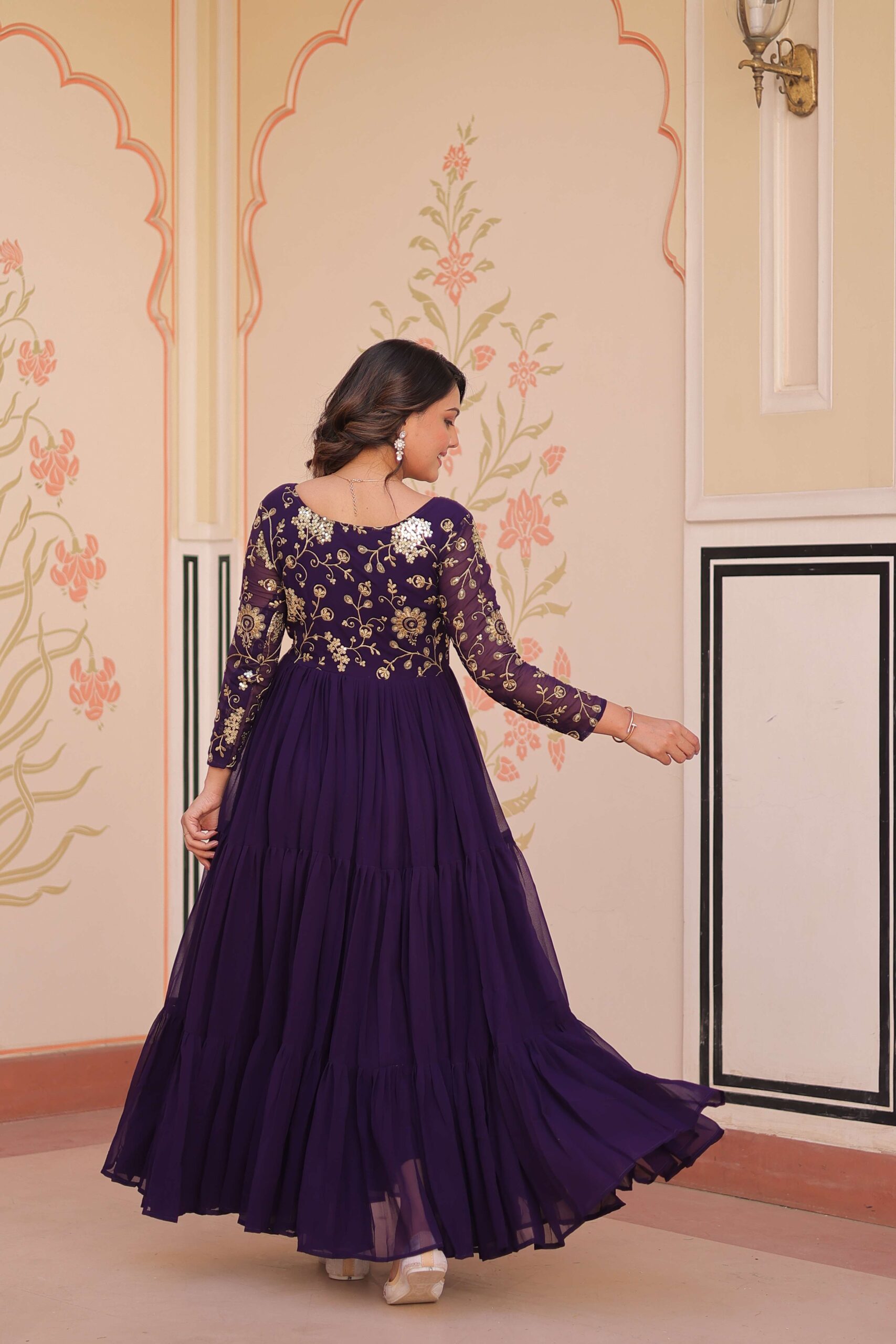 Purple Premium Faux Blooming Sequins & Zari Embroidered Gown ? Partywear - Image 4