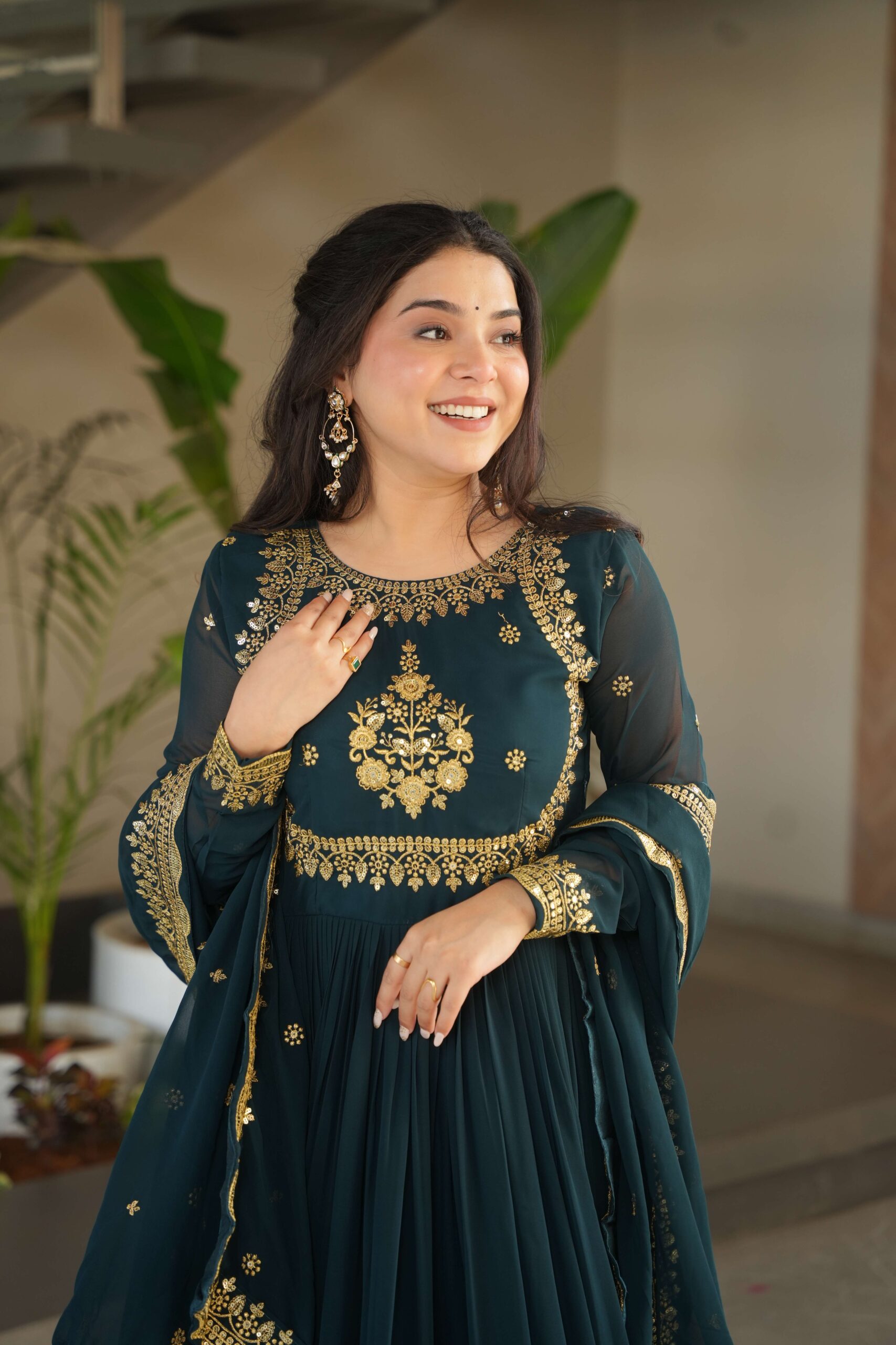 Rama Premium Designer Gown with Dupatta ? Zari & Sequins Embroidery - Image 3